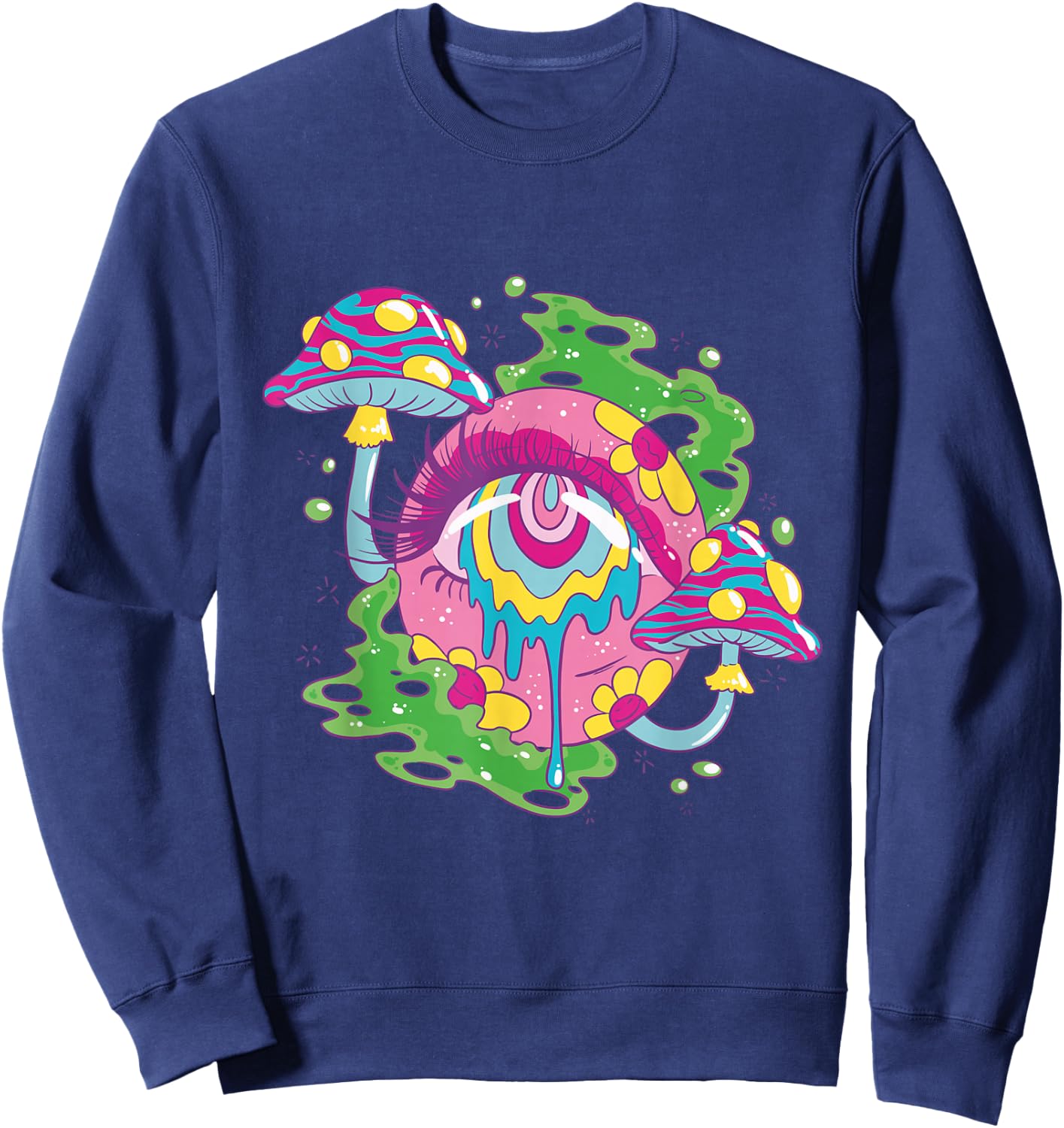 Weirdcore Kidcore Aesthetic Melting Eye Mushroom 90s Alt Sweatshirt - Sweatshirt | Navy