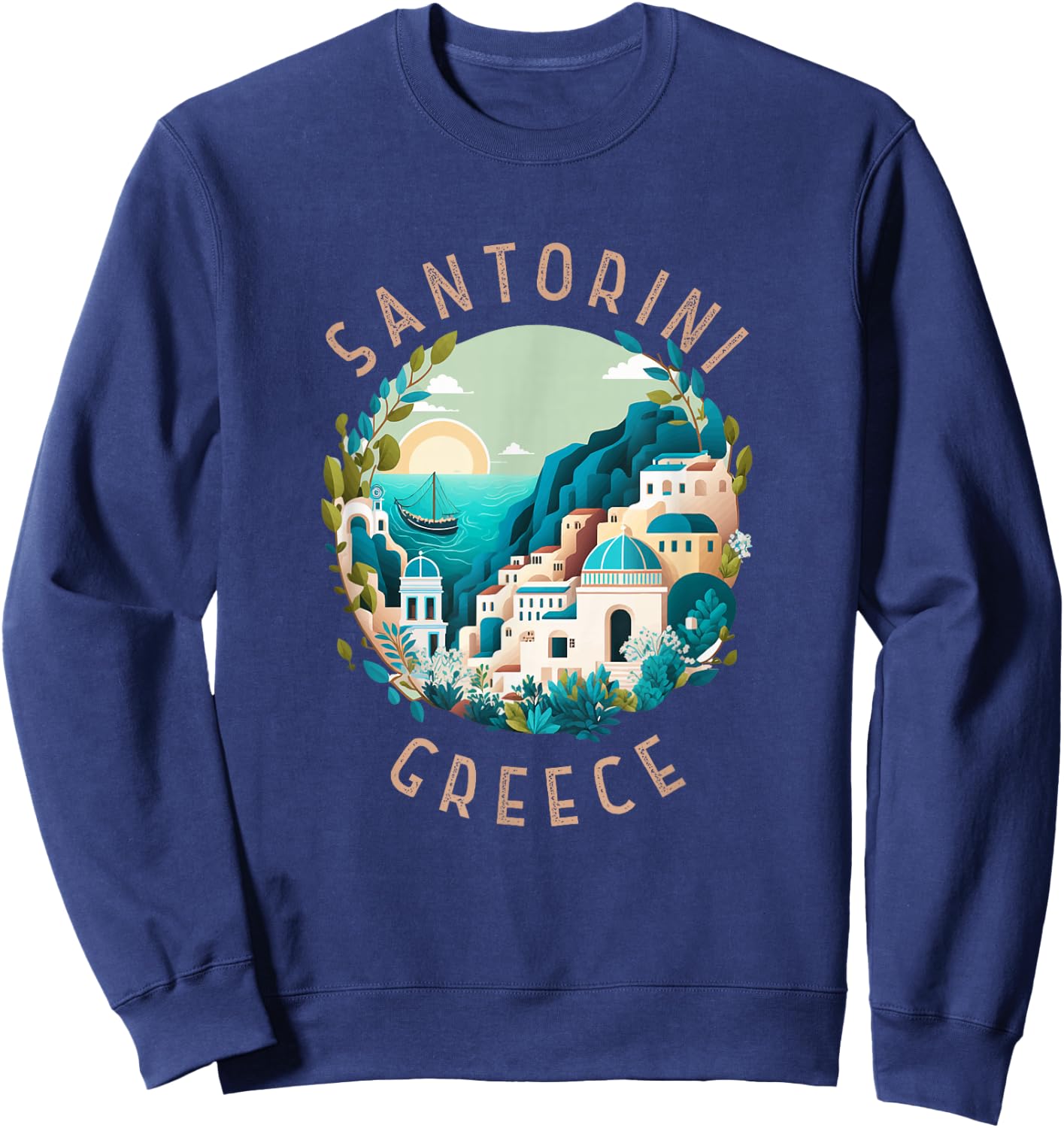 Santorini Greece Retro Distressed Circle Sweatshirt - Sweatshirt | Navy