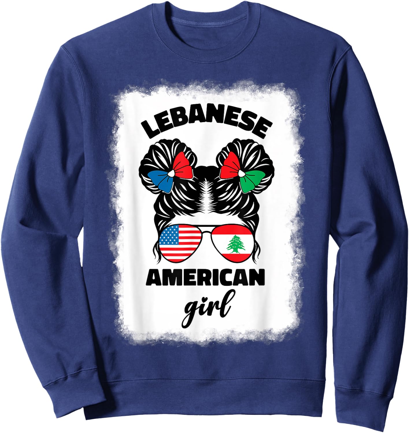 Funny Half American And Lebanese Lebanon Usa Flag Kids Girls Sweatshirt - Sweatshirt | Navy
