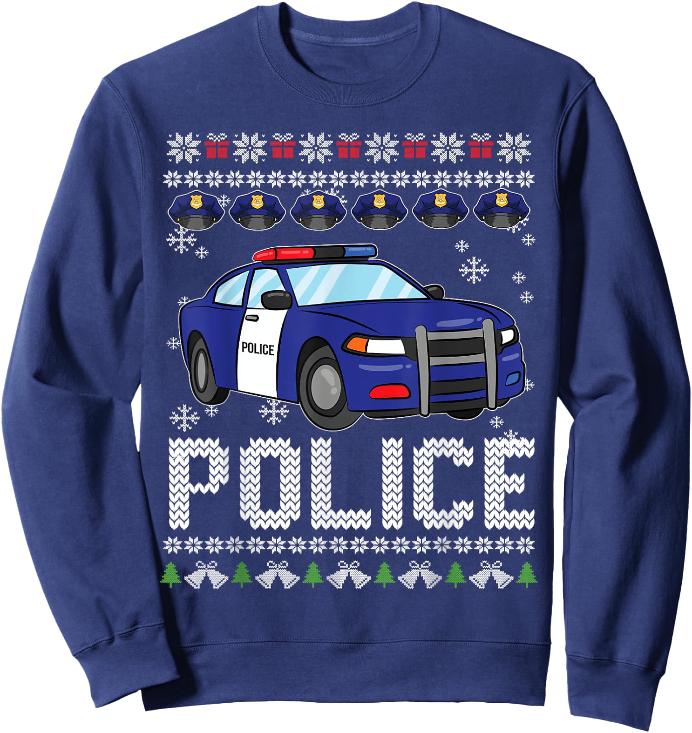 Police Car Ugly Christmas Pajama Xmas Policeman Cop Officer Sweatshirt - Sweatshirt | Navy