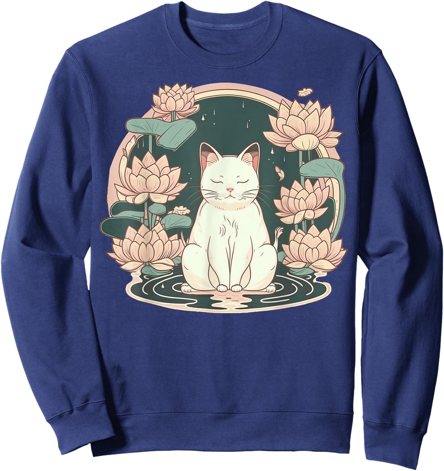 Yoga Meditation Spiritual Zen Lotus Cat on Lotus Flower Sweatshirt - Sweatshirt | Navy