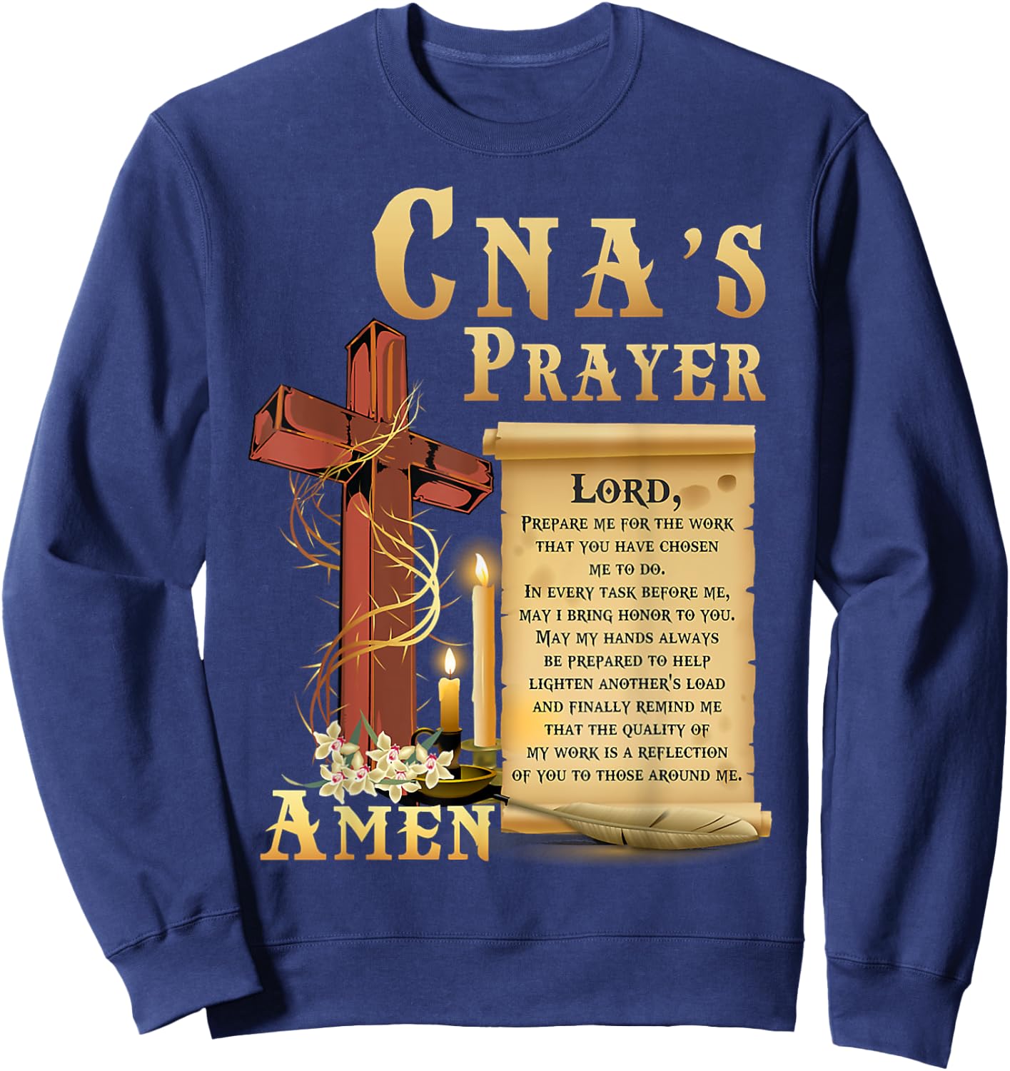CNA Prayer Amen Certified Nursing Assistant Jesus Christian Sweatshirt - Sweatshirt | Navy