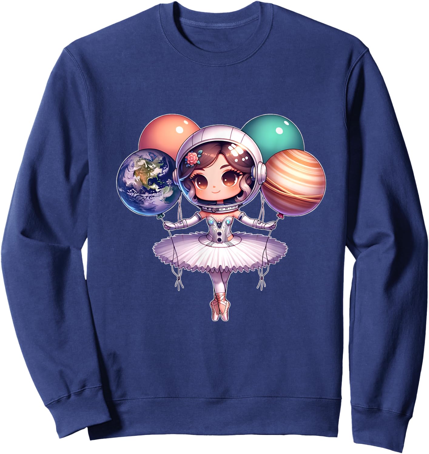 Cute ballerina girl space astronaut funny space ballons Sweatshirt - Sweatshirt | Navy