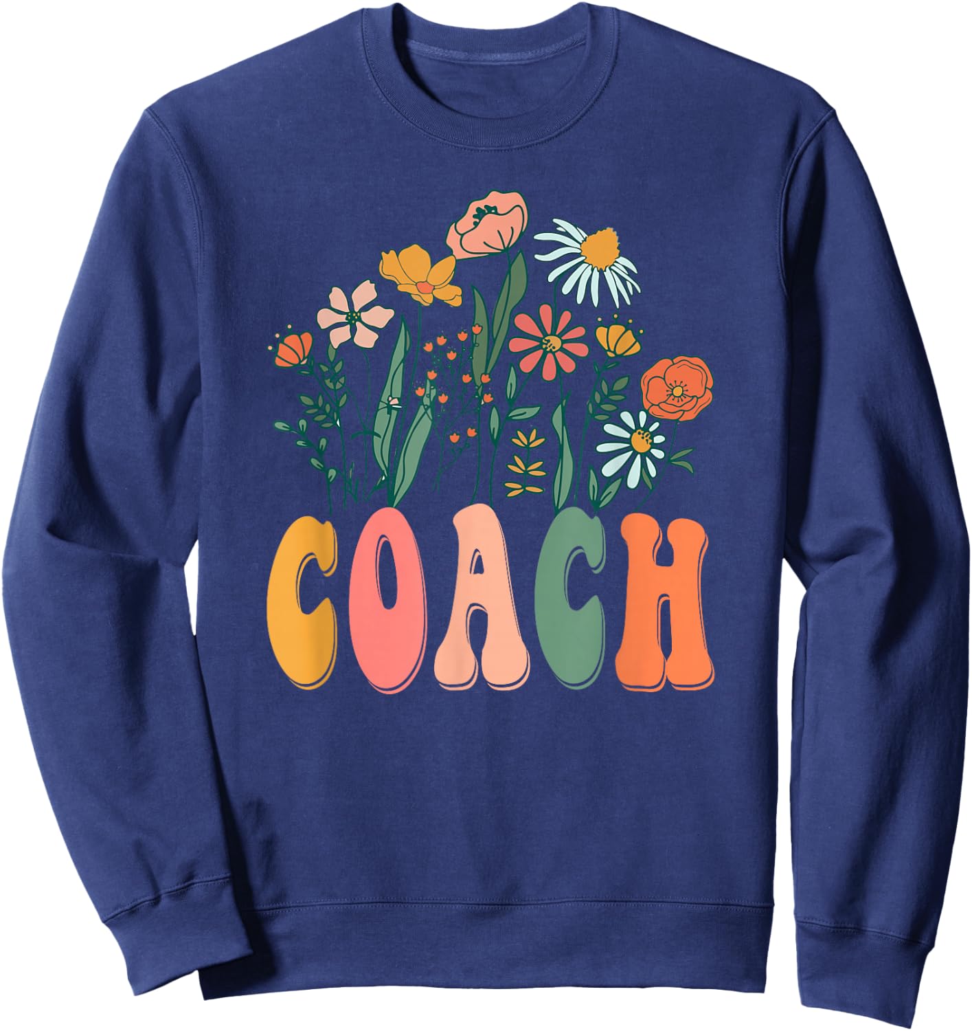 Retro Groovy Floral Coach Wildflower Sweatshirt - Sweatshirt | Navy