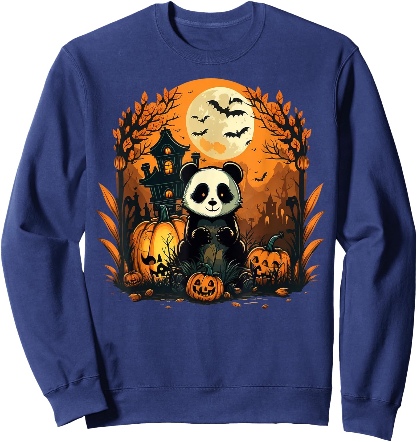Pumpkin Panda costume on Panda Halloween Sweatshirt - Sweatshirt | Navy