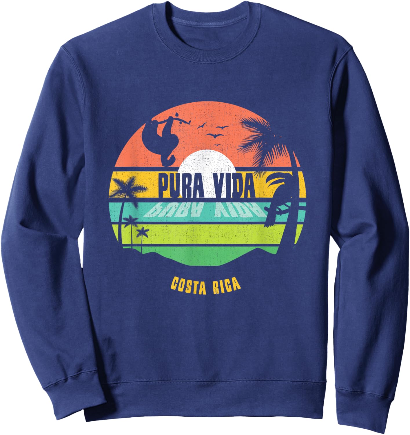 Costa Rica Pura Vida Tropical Sloth & Toucan Sunset Souvenir Sweatshirt - Sweatshirt | Navy