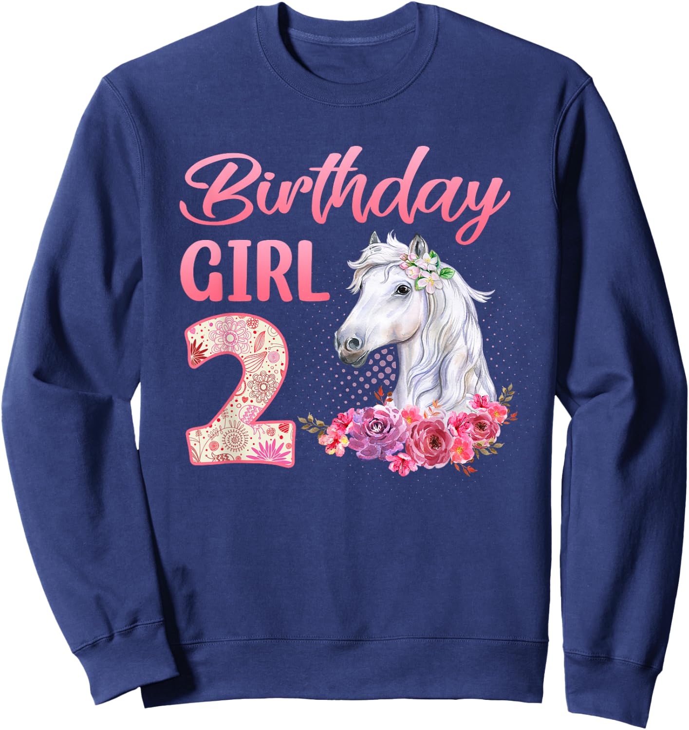 Horse Lovers 2nd Birthday Girl Cute 2 Year Old Sweatshirt - Sweatshirt | Navy