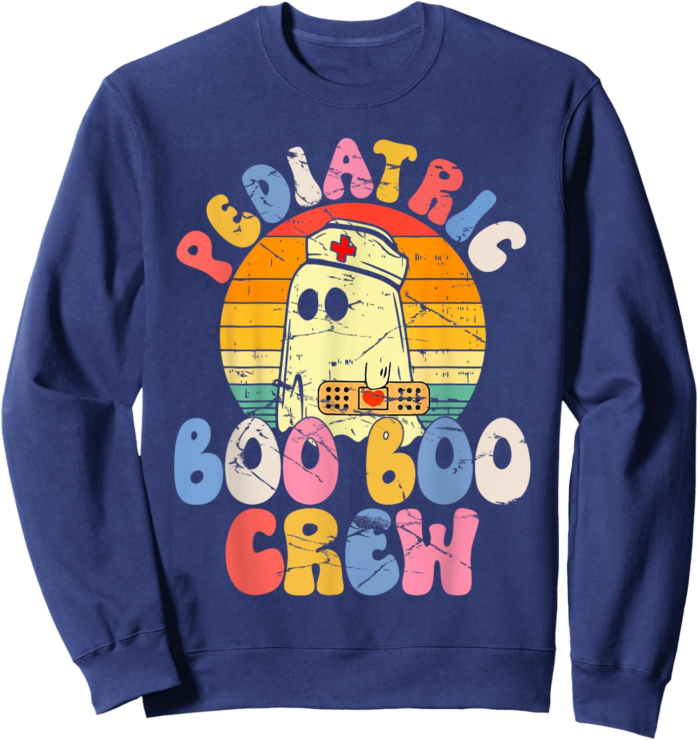 Groovy Ghost Halloween Pediatric RN Nurse Boo Boo Crew Sweatshirt - Sweatshirt | Navy