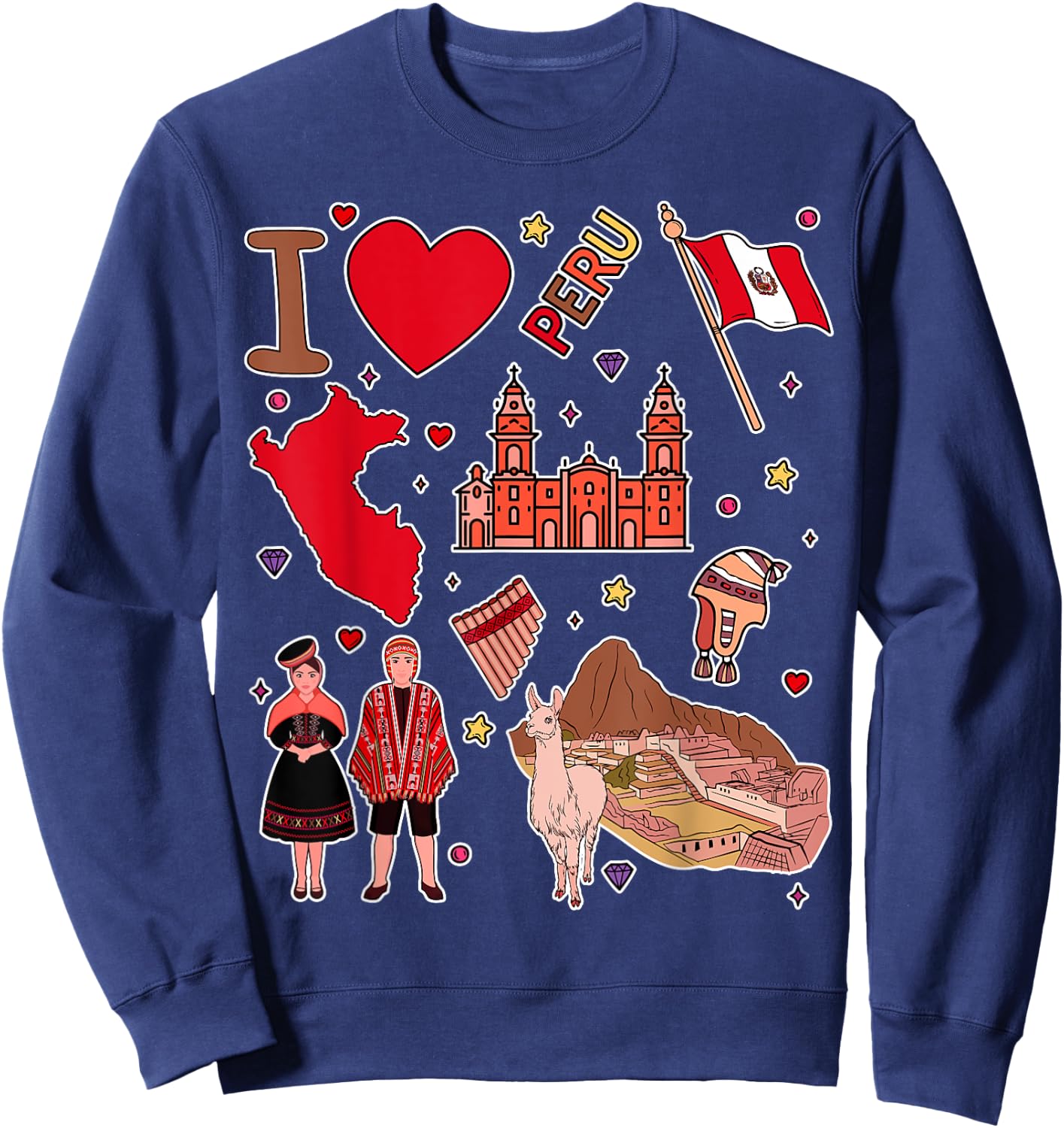 Peruvian hand drawn landmarks, Peru map, Culture icons Sweatshirt - Sweatshirt | Navy