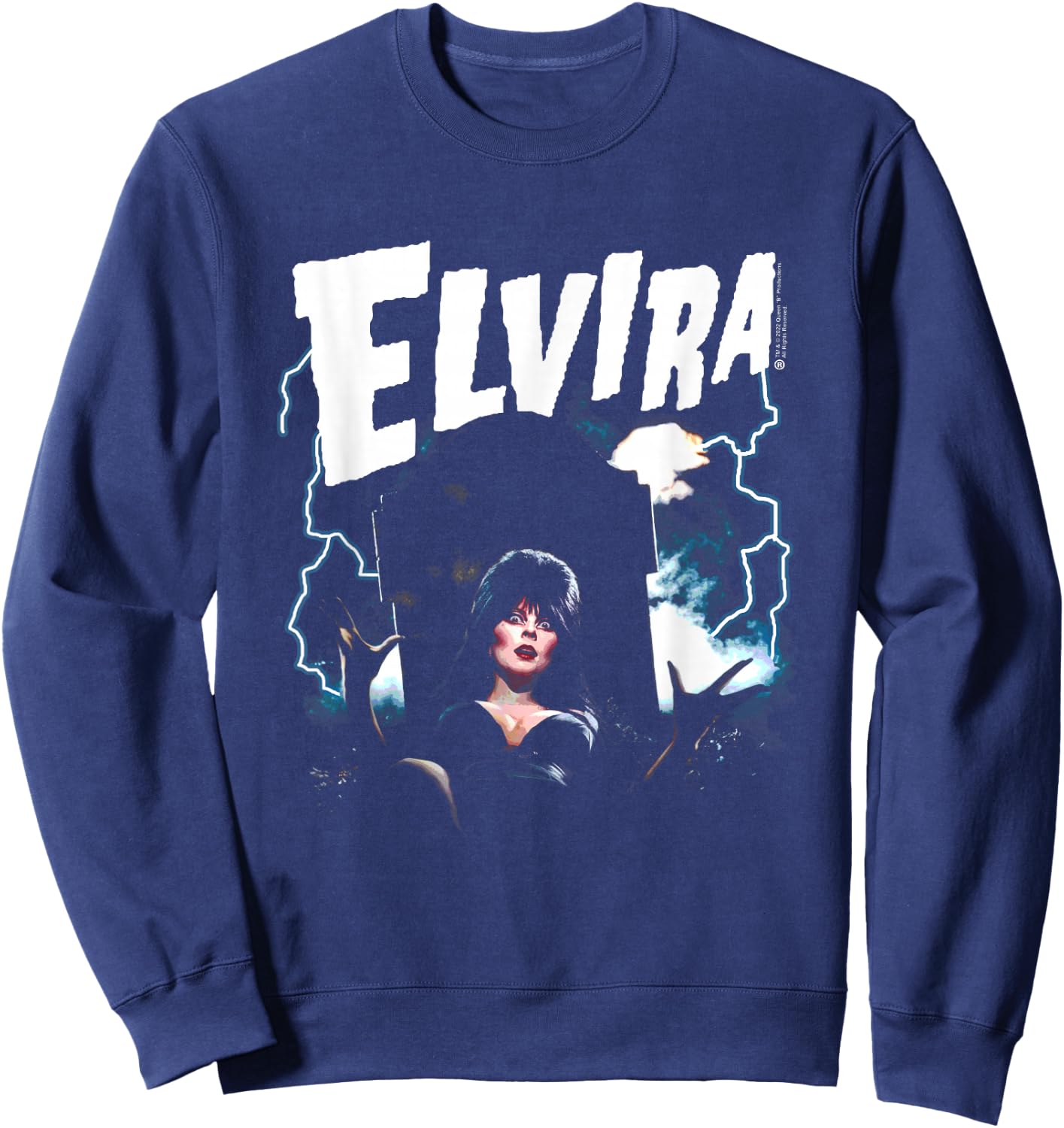 Elvira, Mistress of The Dark Grave and Lightning Small Sweatshirt - Sweatshirt | Navy