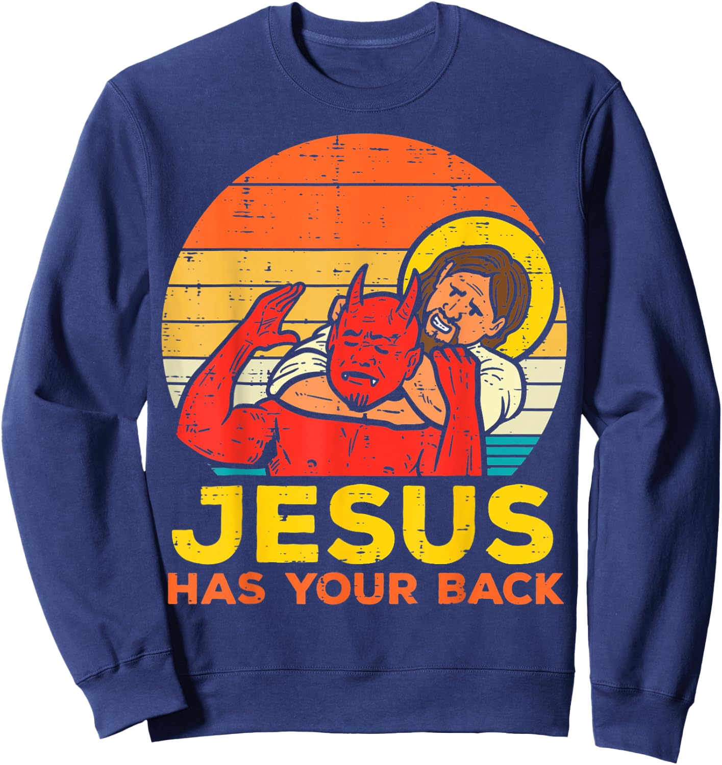 Jesus Has Your Back Jiu Jitsu Retro Christian Sweatshirt - Sweatshirt | Navy