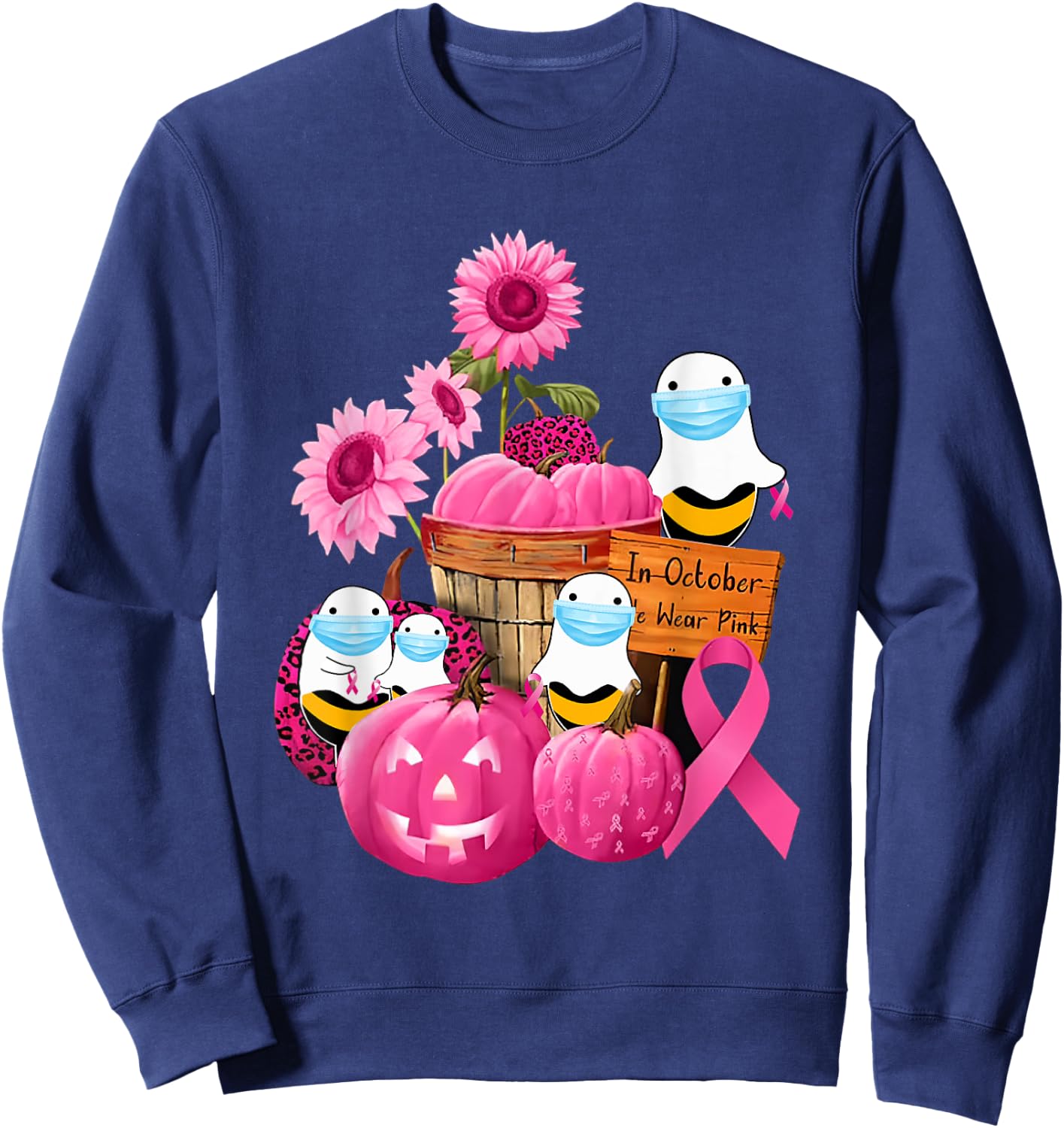 In October We Wear Pink Boo Bees Couples Sweatshirt - Sweatshirt | Navy