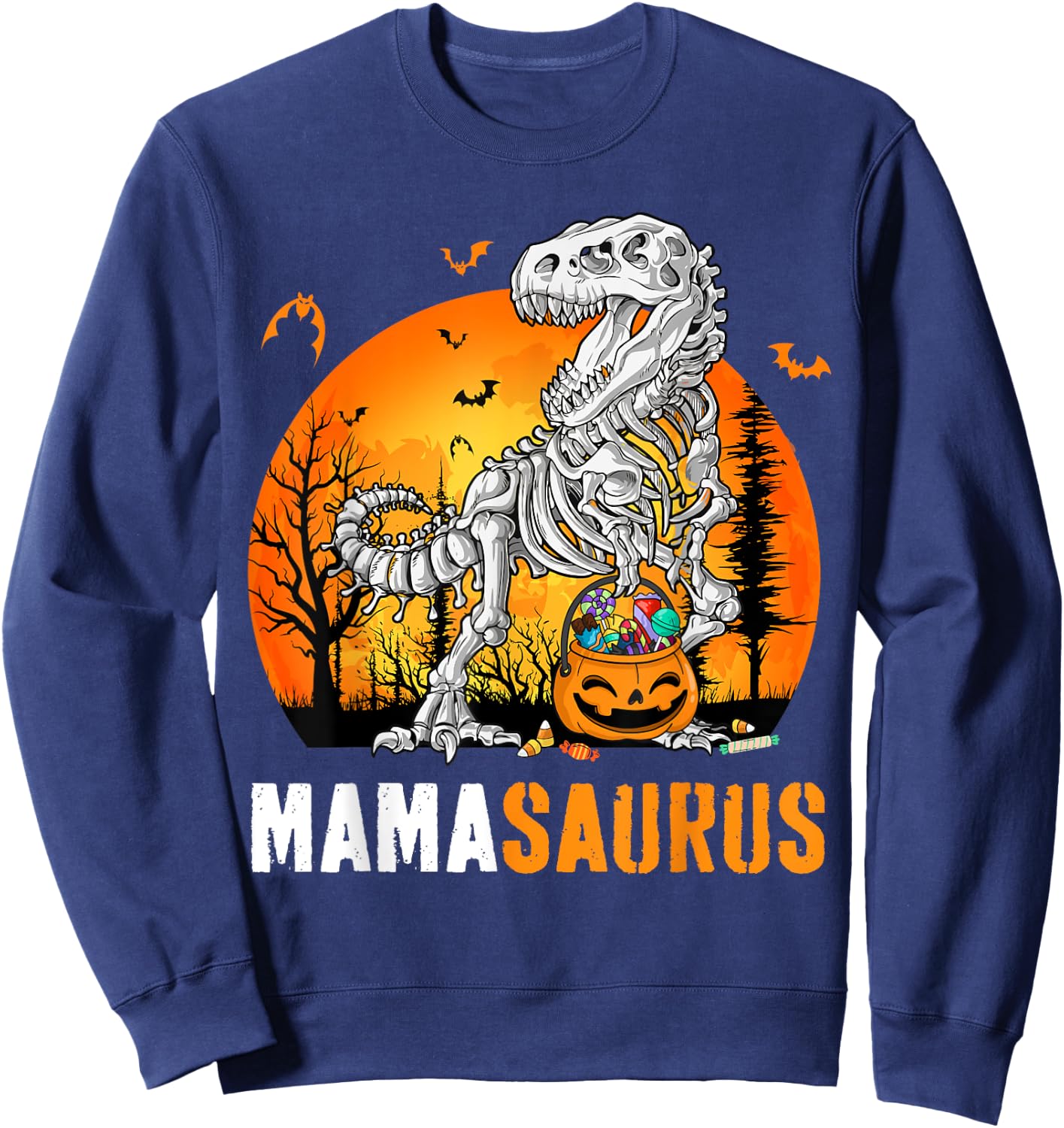 Mamasaurus Dinosaur Skeleton Halloween Mama Saurus Sweatshirt - Sweatshirt | Navy