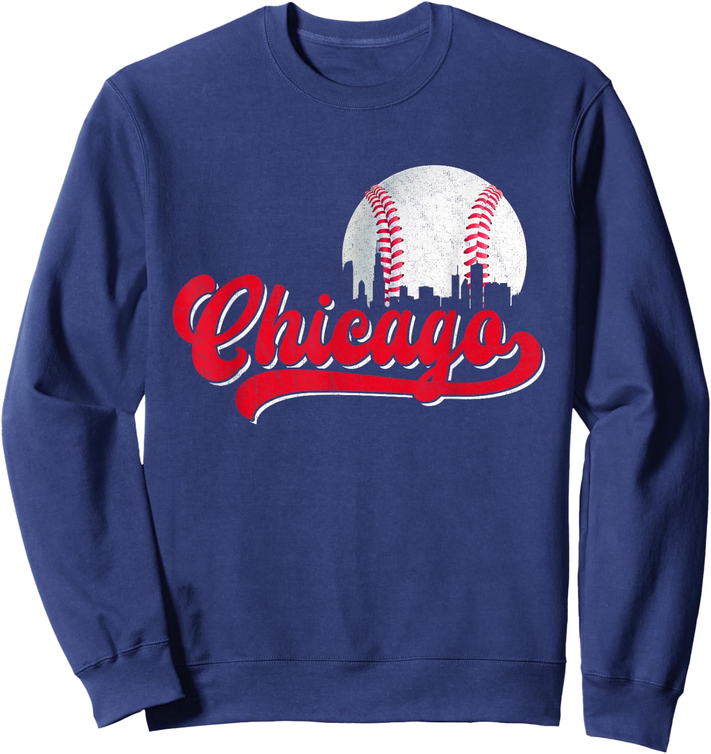 Vintage Chicago Graphic Baseball Lover Player Men Women Sweatshirt - Sweatshirt | Navy