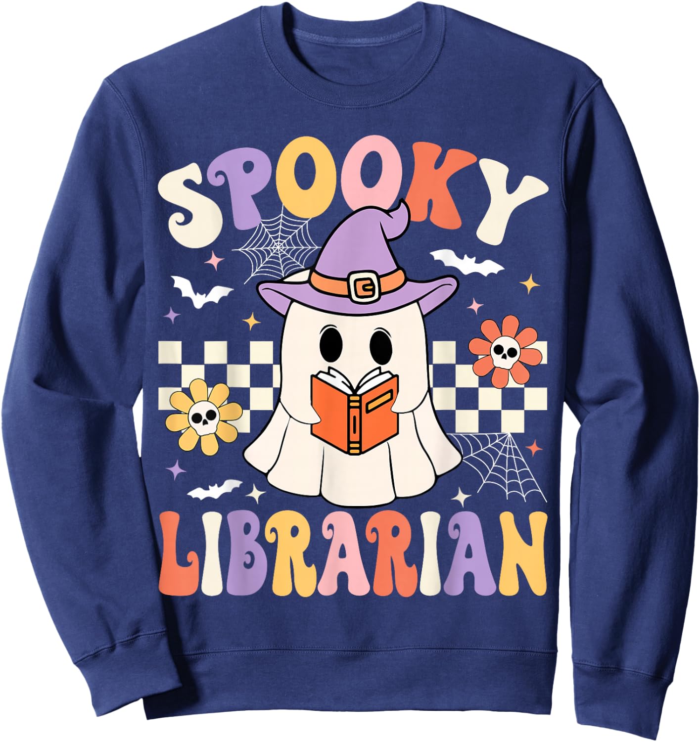 Groovy Spooky Librarian Halloween Library ghost Librarian Sweatshirt - Sweatshirt | Navy