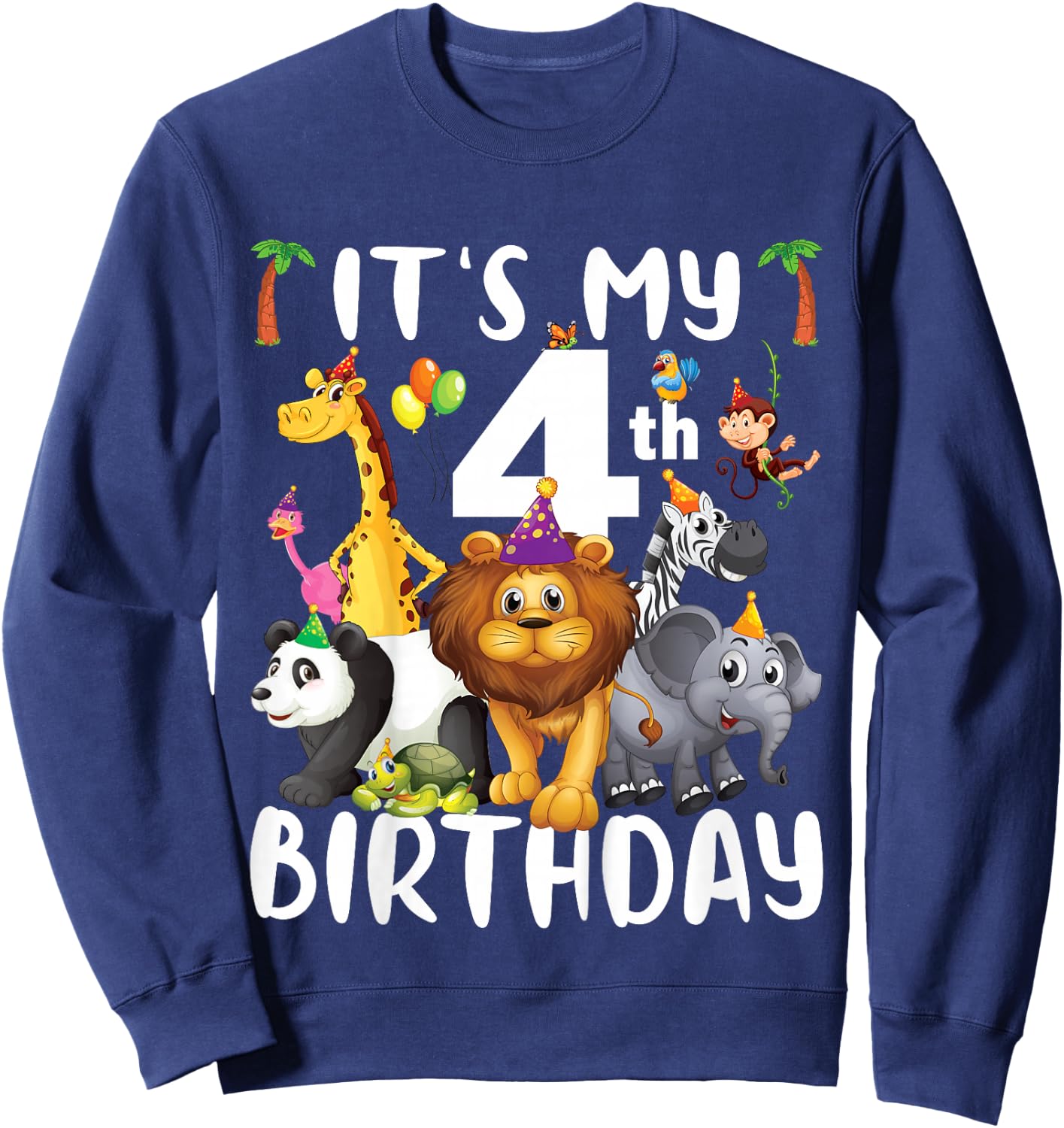 Its My 4th Birthday Zoo Shirt Safari Jungle Animals Lover Sweatshirt - Sweatshirt | Navy