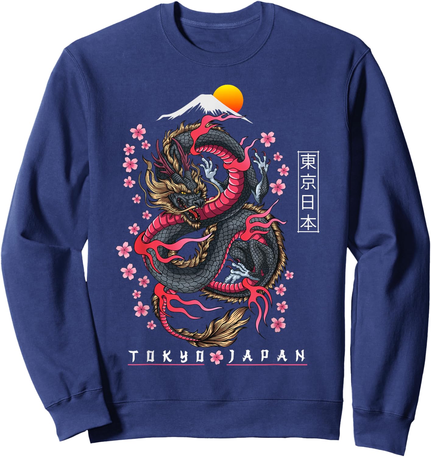 Japanese Aesthetic Dragon Tokyo Japan Manga Anime Asian 80’s Sweatshirt - Sweatshirt | Navy