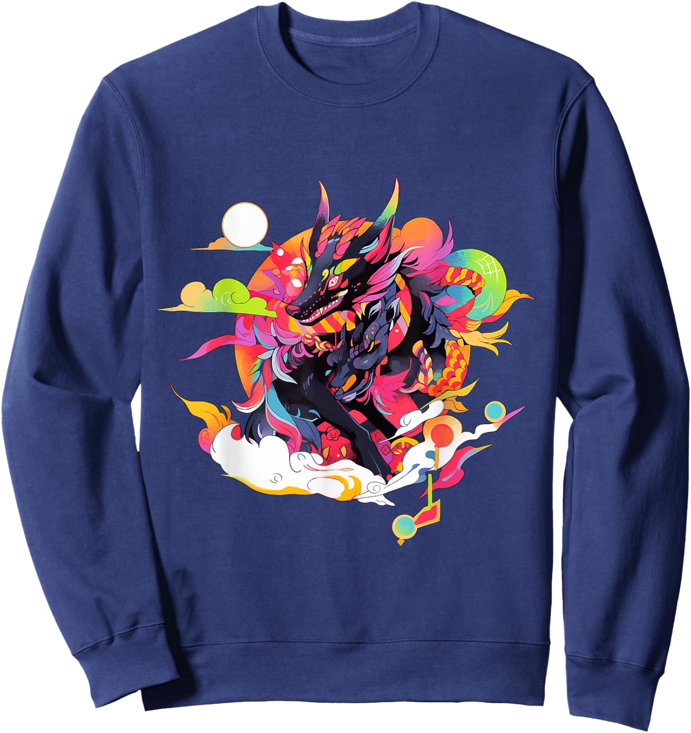 Japanese Inspired Retro Wolf Sweatshirt - Sweatshirt | Navy