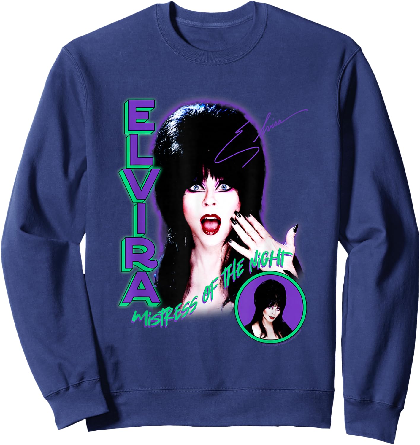 Elvira, Mistress of The Dark Purple and Green Horror Sweatshirt - Sweatshirt | Navy