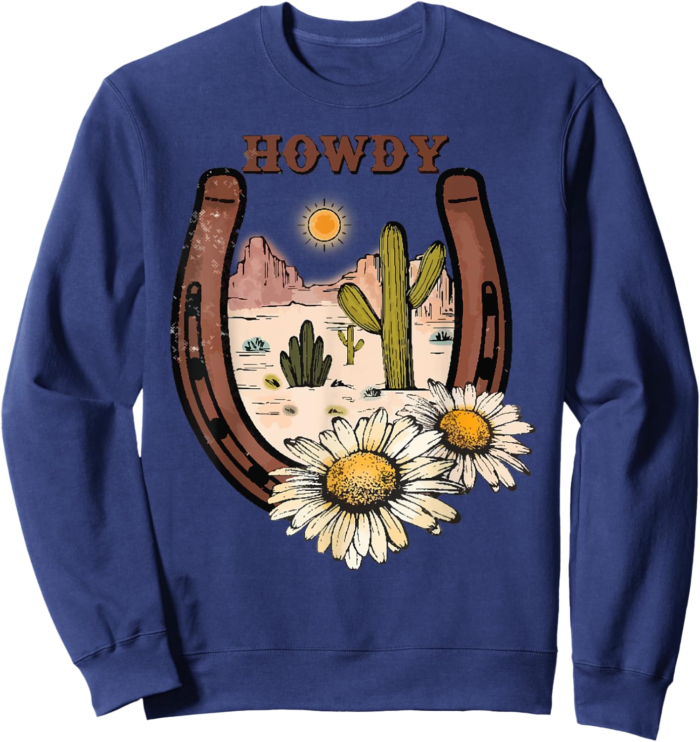 Vintage White Howdy Rodeo Western Country Southern Cowgirl Sweatshirt - Sweatshirt | Navy