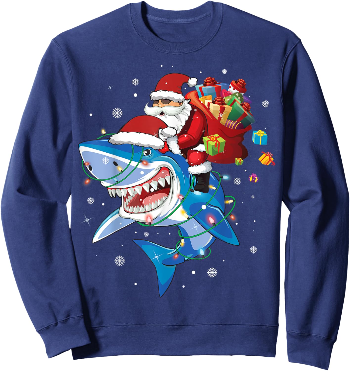 Santa Claus riding shark lover Merry Christmas Xmas Sweatshirt - Sweatshirt | Navy