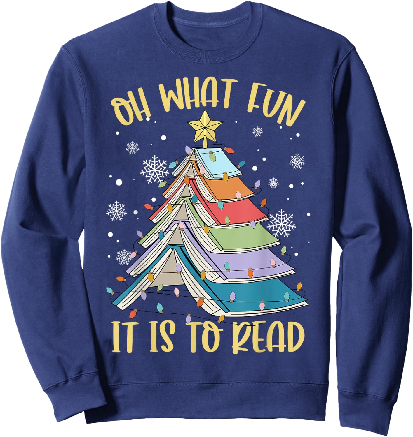 Oh What Fun It is to Read Book Christmas Tree Lights Apparel Sweatshirt - Sweatshirt | Navy