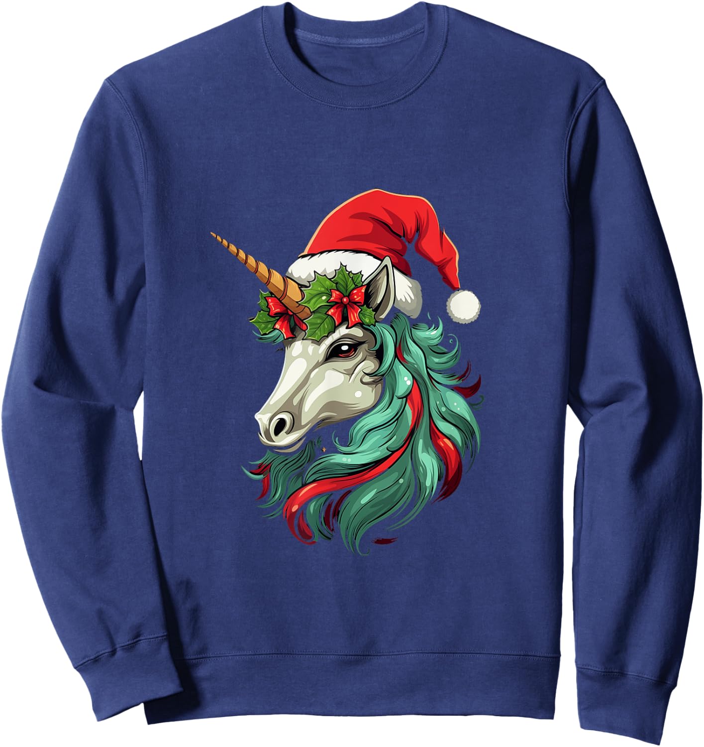 Santa Hat Unicorn, Christmas Sweatshirt - Sweatshirt | Navy