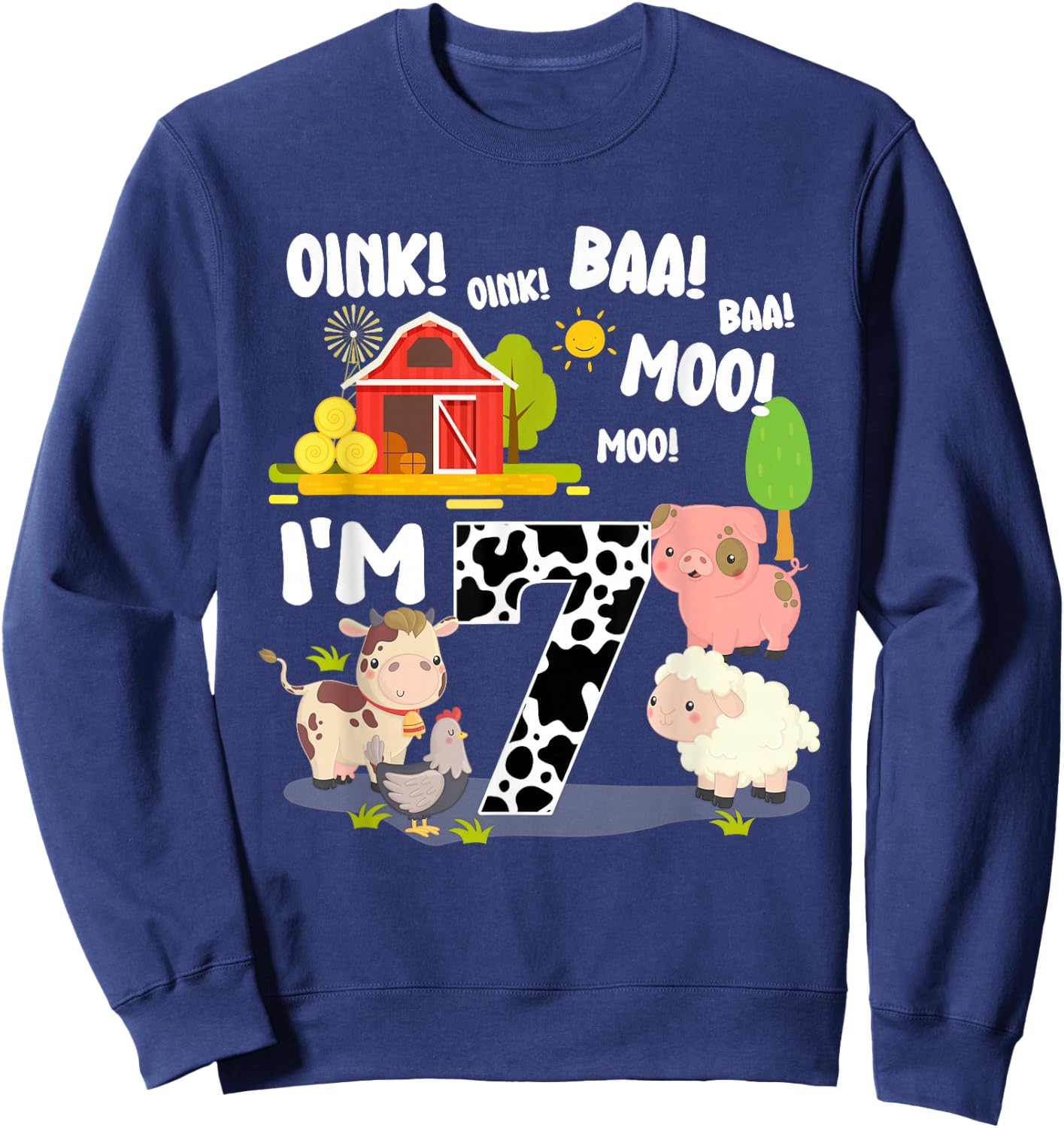 I'm 7 Year Old Farm Animals Birthday 7th Party Sweatshirt - Sweatshirt | Navy