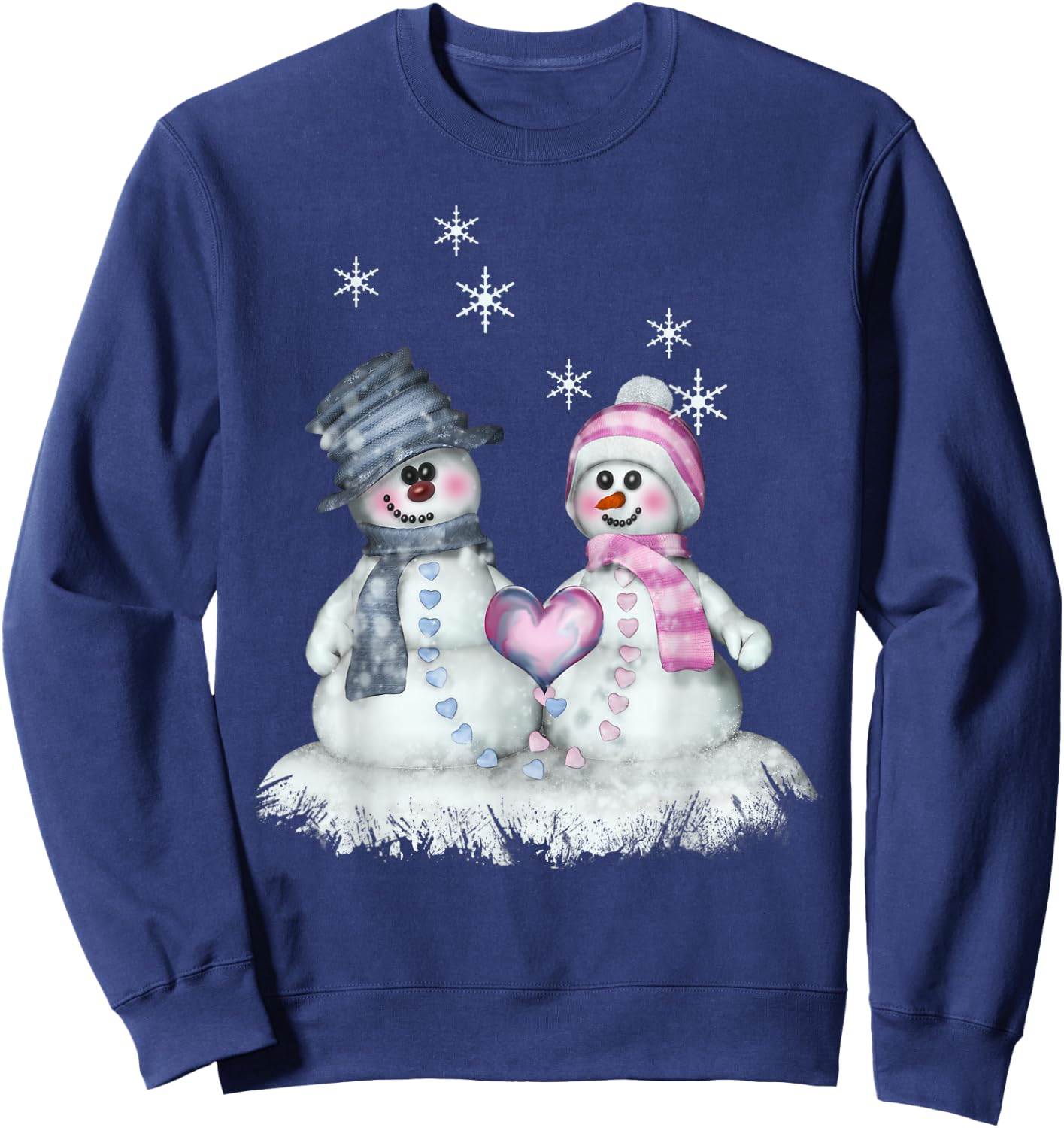 Snowman & Snowwoman with Heart Winter Motif Sweatshirt - Sweatshirt | Navy