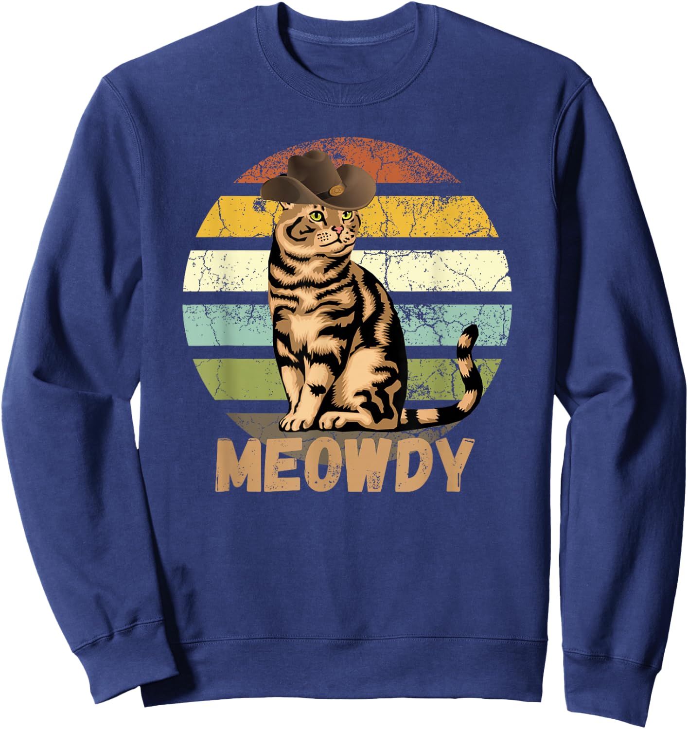 Meowdy - Funny Mashup Between Meow and Howdy - Cat Meme Sweatshirt - Sweatshirt | Navy