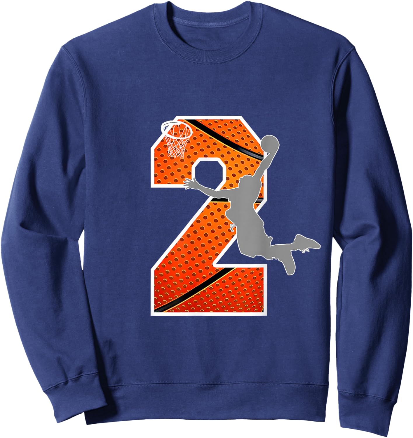 Kids 2 Years Old 2nd Basketball Birthday Party Boys Girls Sweatshirt - Sweatshirt | Navy