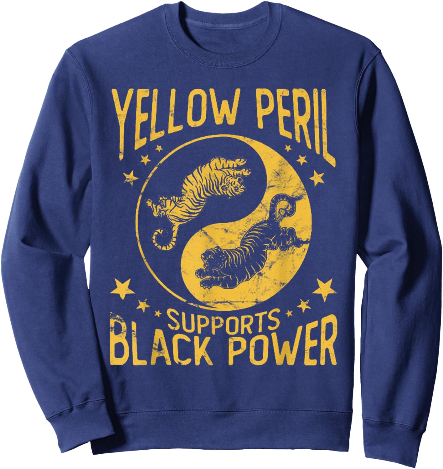 Vintage Yellow Peril Supports Black Power, Tiger Sweatshirt - Sweatshirt | Navy