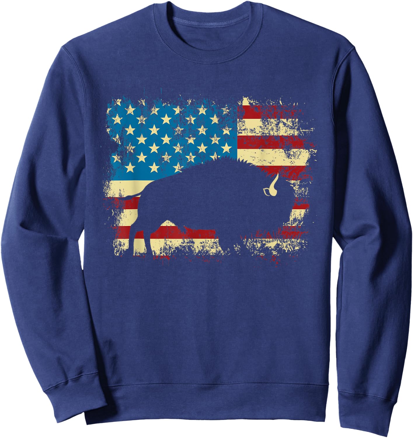 Patriotic American Bison Buffalo Lover Wildlife USA Flag Sweatshirt - Sweatshirt | Navy