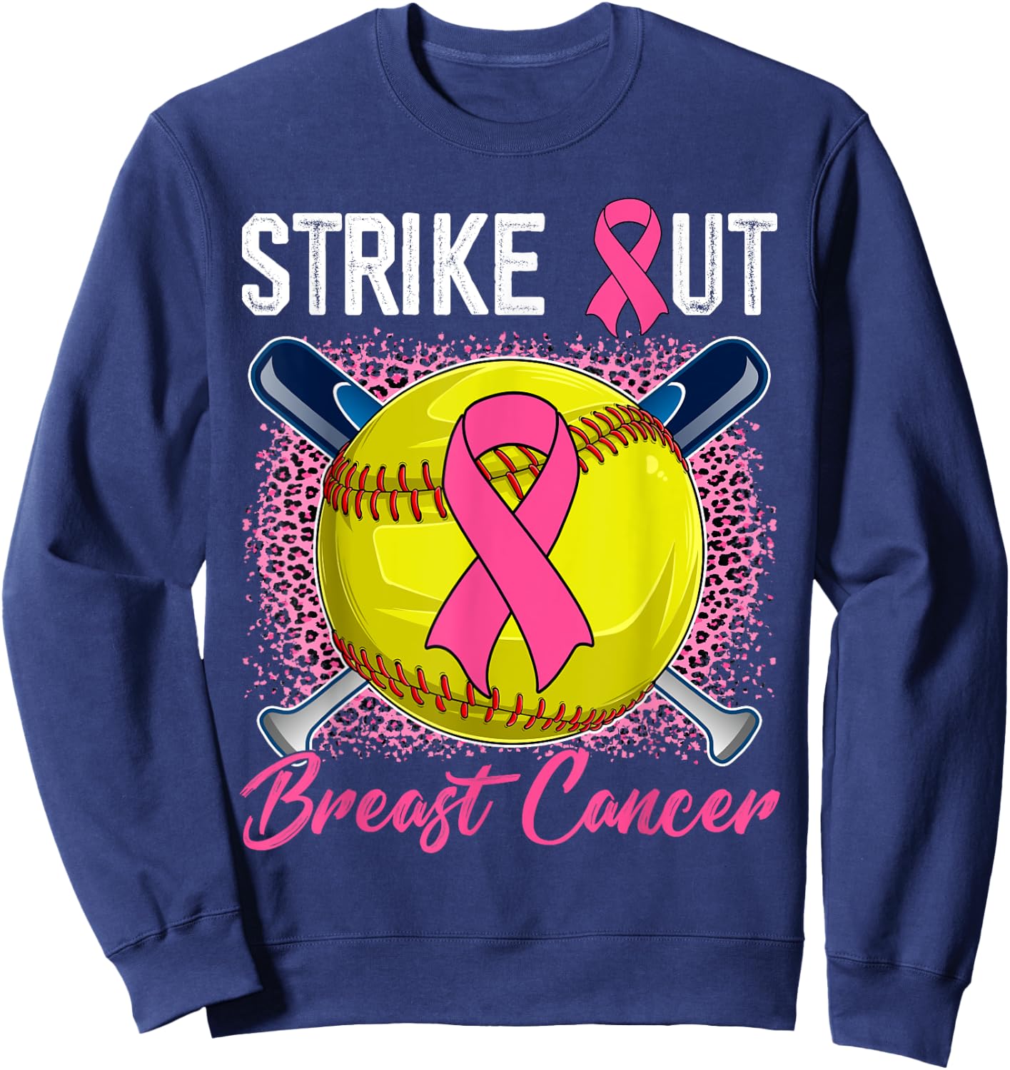 Strike Out Breast Cancer Softball Ball & Pink Ribbon Women Sweatshirt - Sweatshirt | Navy