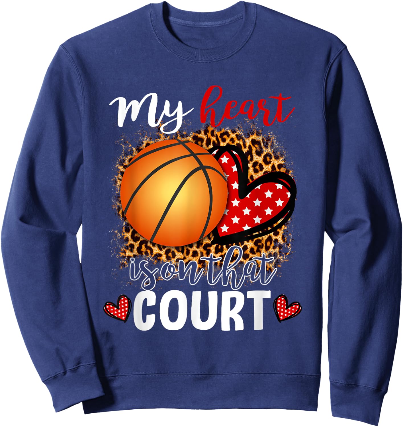 My Heart Is On That Court Basketball Leopard Pattern Ball Sweatshirt - Sweatshirt | Navy