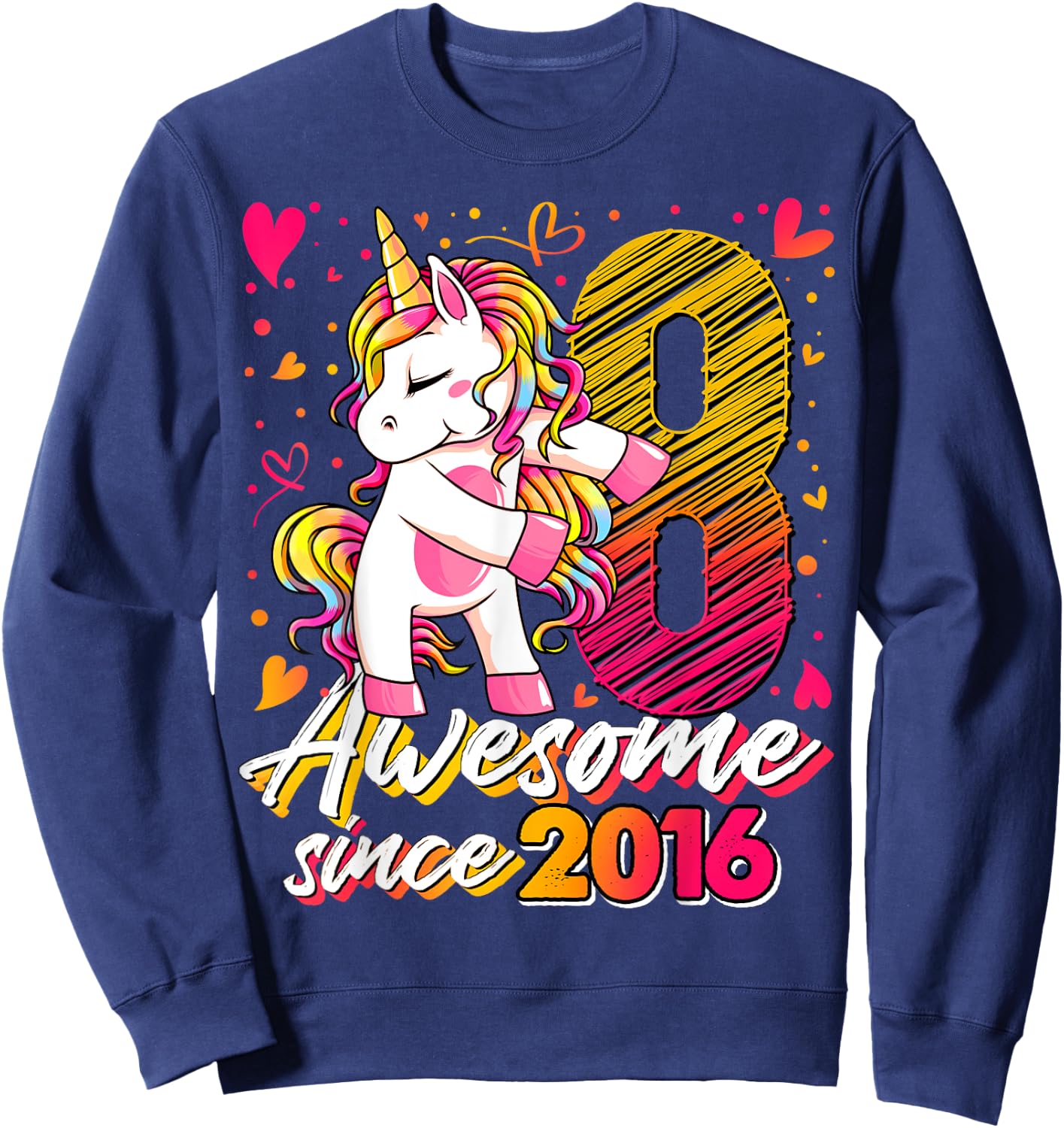 8 Years Old Flossing Unicorn Gifts 8th Birthday Girl Party Sweatshirt - Sweatshirt | Navy