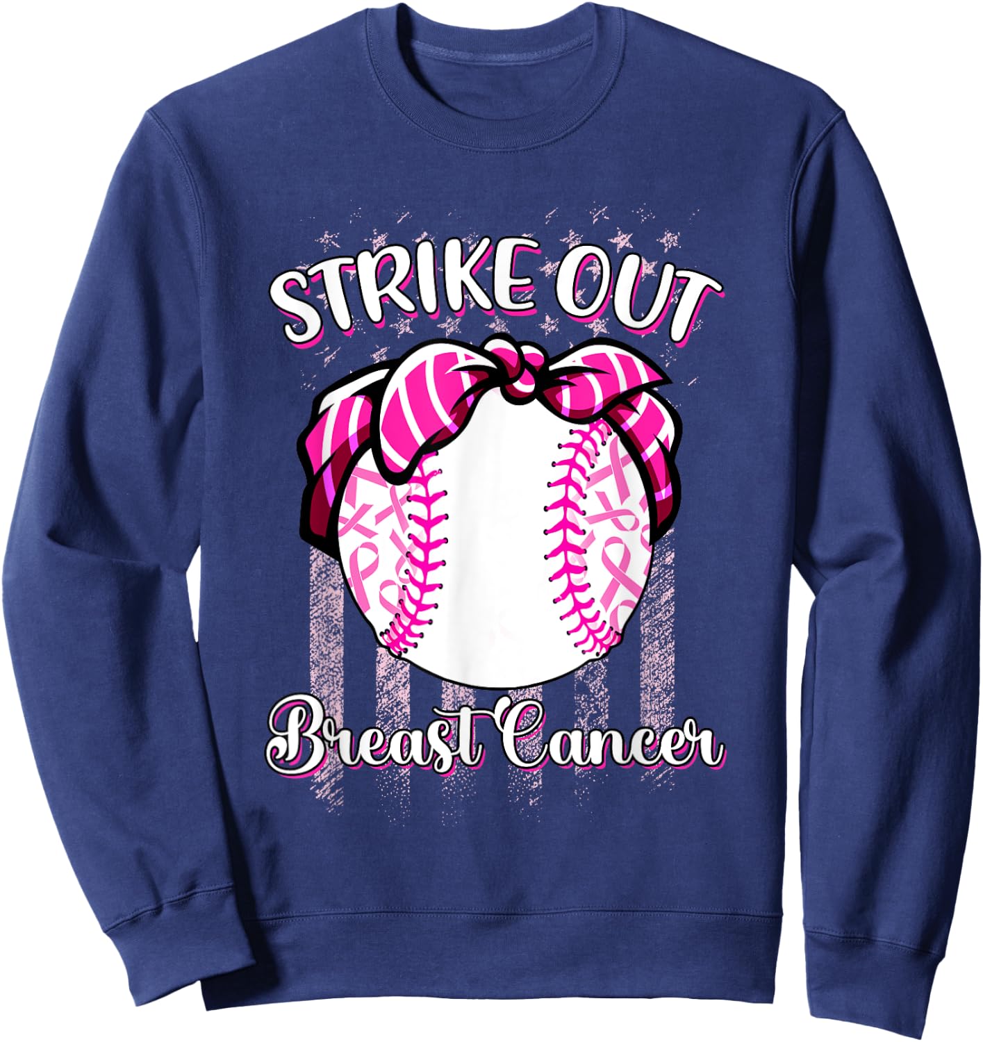 Strike Out Breast Cancer Baseball Pink Ribbon Women Sweatshirt - Sweatshirt | Navy