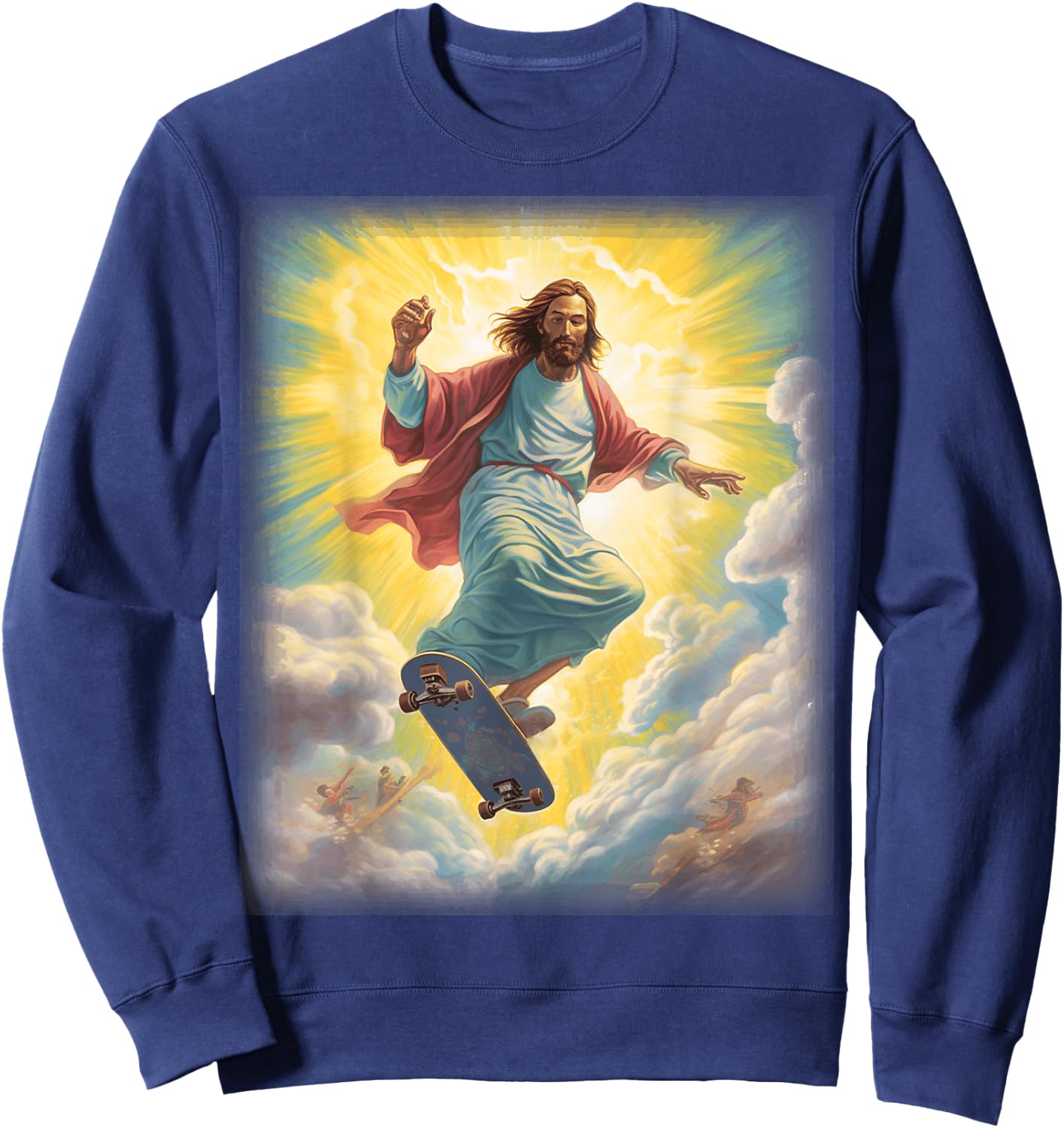 Halleluja and Gifts Jesus Skateboarder Heaven Skateboard Christian -Adults Black Short Sleeve Sweatshirt - Sweatshirt | Navy