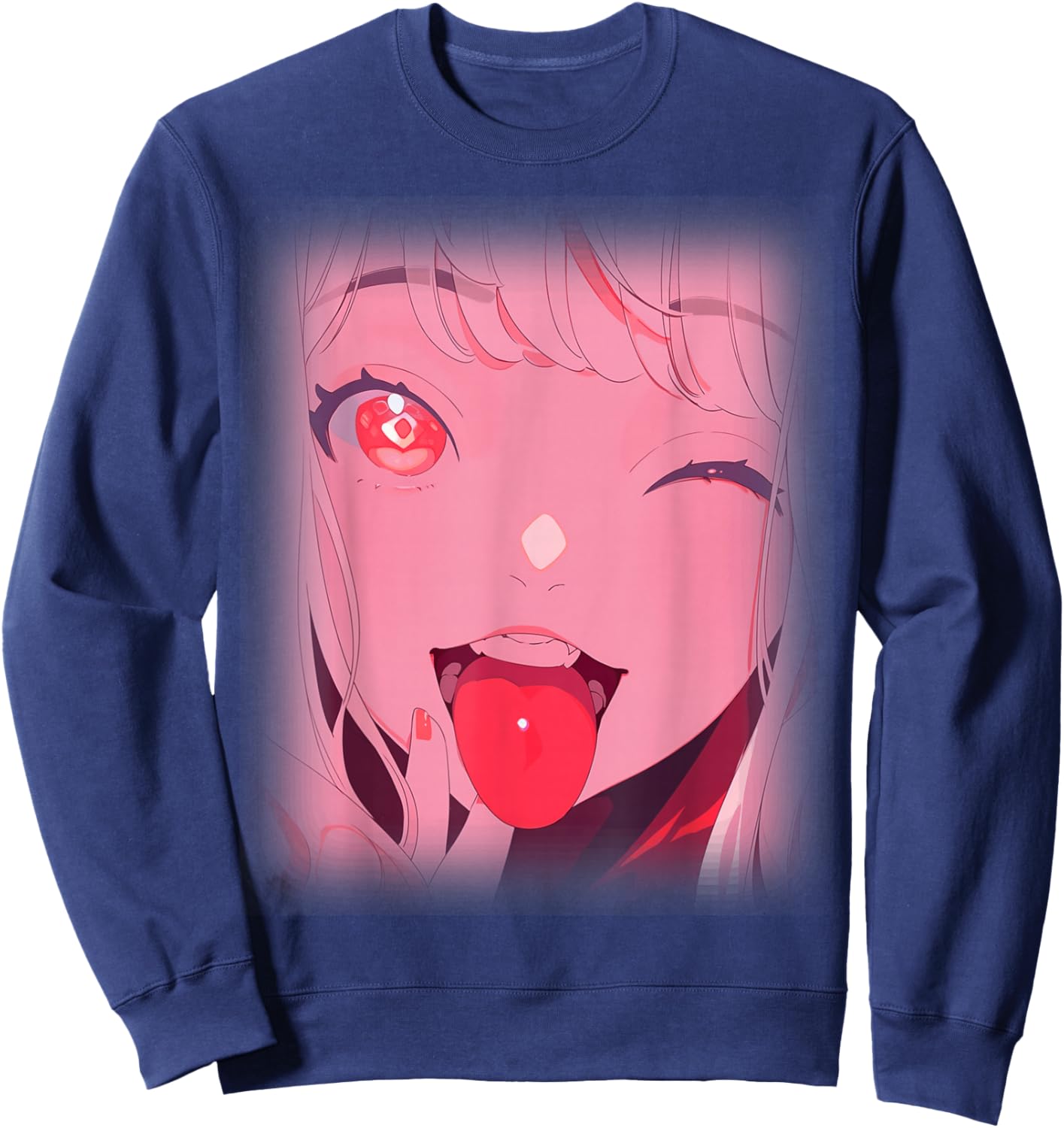 Anime Girl Tongue Out Waifu Japanese Aesthetic Kawaii Otaku Sweatshirt - Sweatshirt | Navy