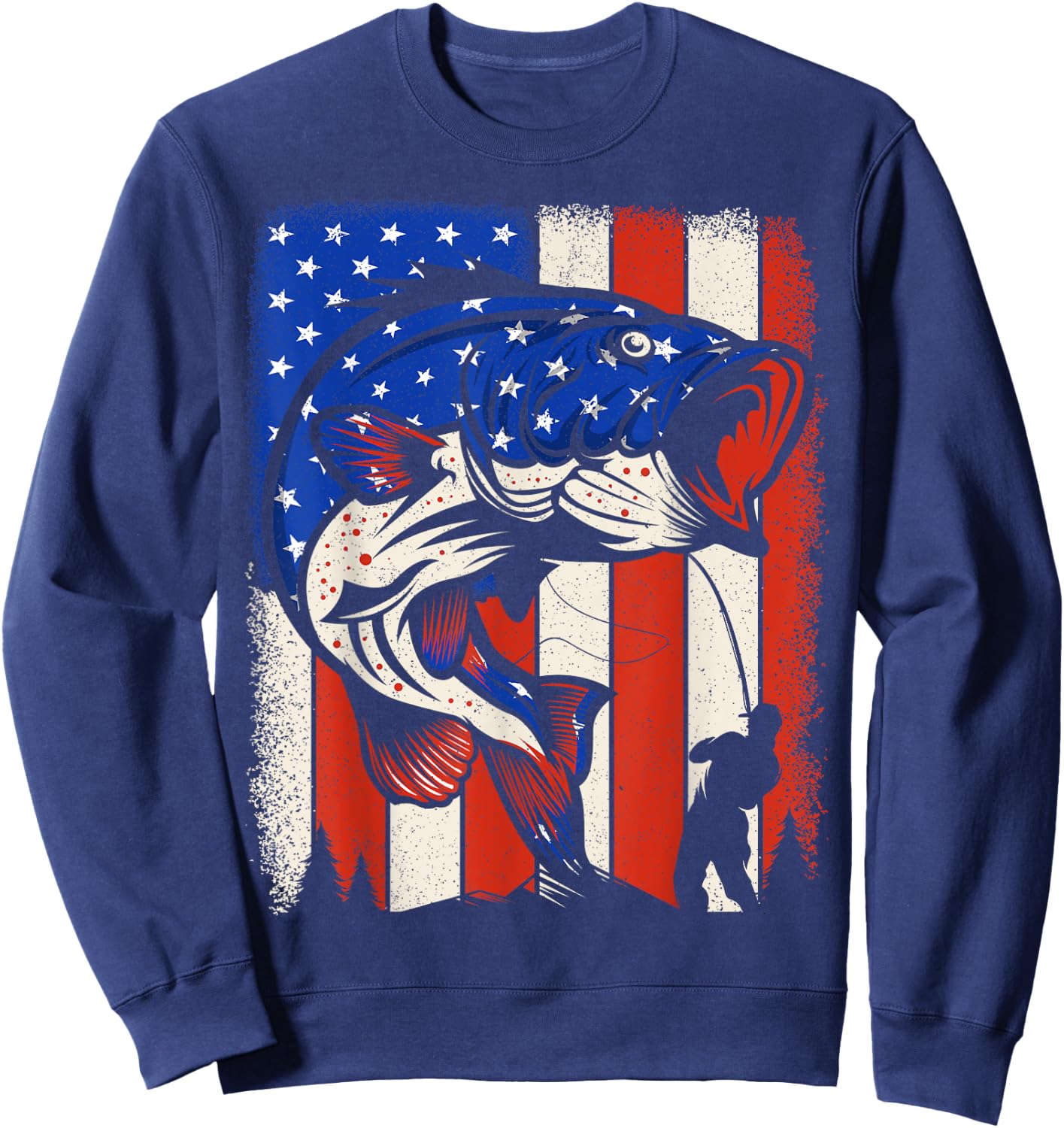 Men Bass Fishing American Flag Patriotic 4th of July Fishing Sweatshirt - Sweatshirt | Navy
