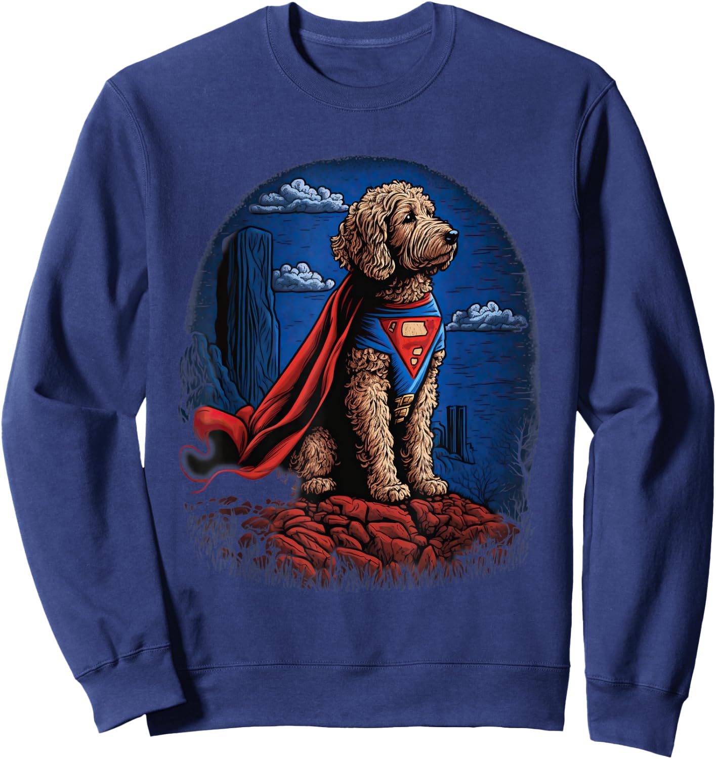 Super Power Superhero Labradoodle Dog Men Women Kids Sweatshirt - Sweatshirt | Navy