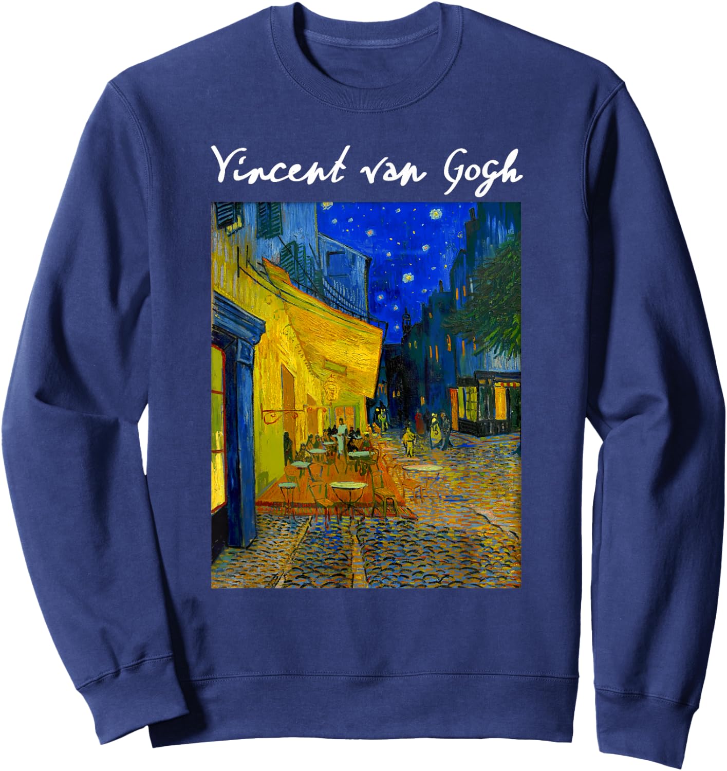 Famous Artist Cafe Terrace at Night Van Gogh Art Painting Sweatshirt - Sweatshirt | Navy
