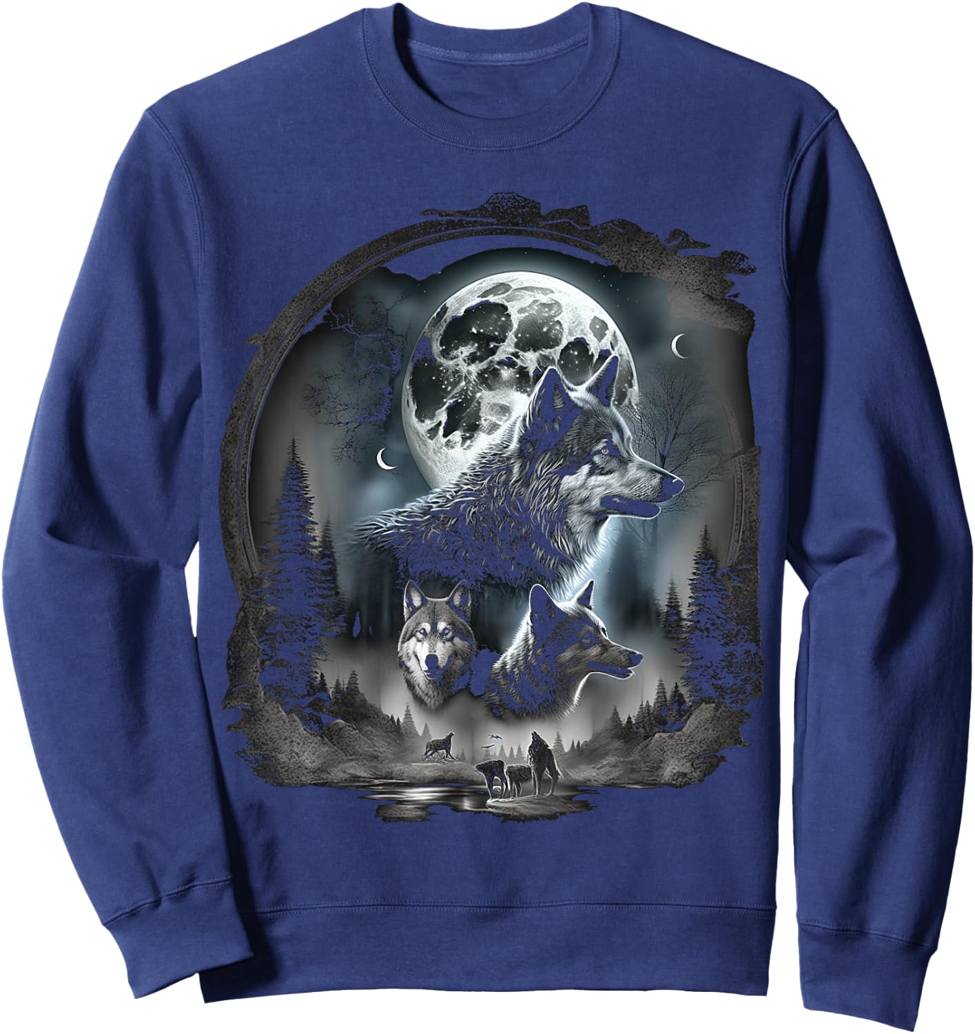 Wolves howling at moon wolf wild animal Sweatshirt - Sweatshirt | Navy