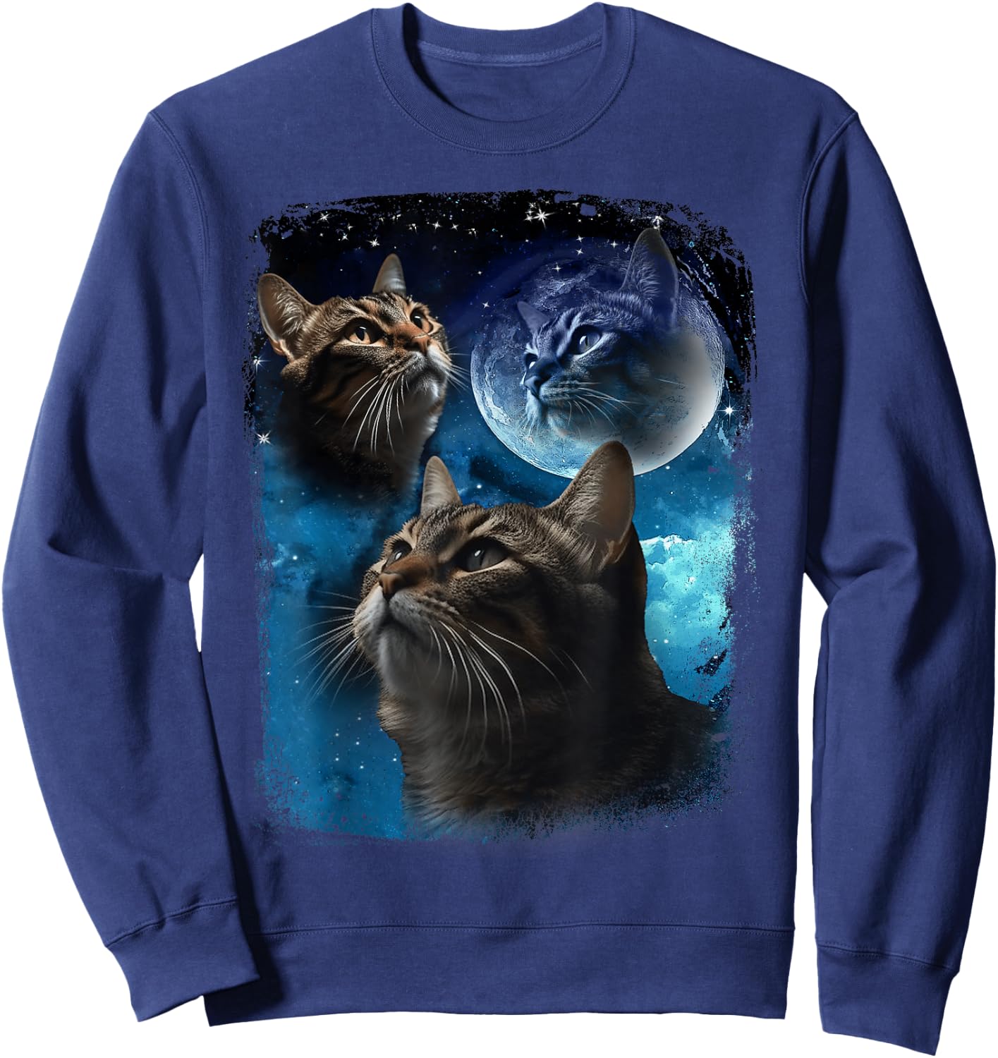 Cats Howl at Moon Funny Vintage Three Cat Howling Wolf Meme Sweatshirt - Sweatshirt | Navy