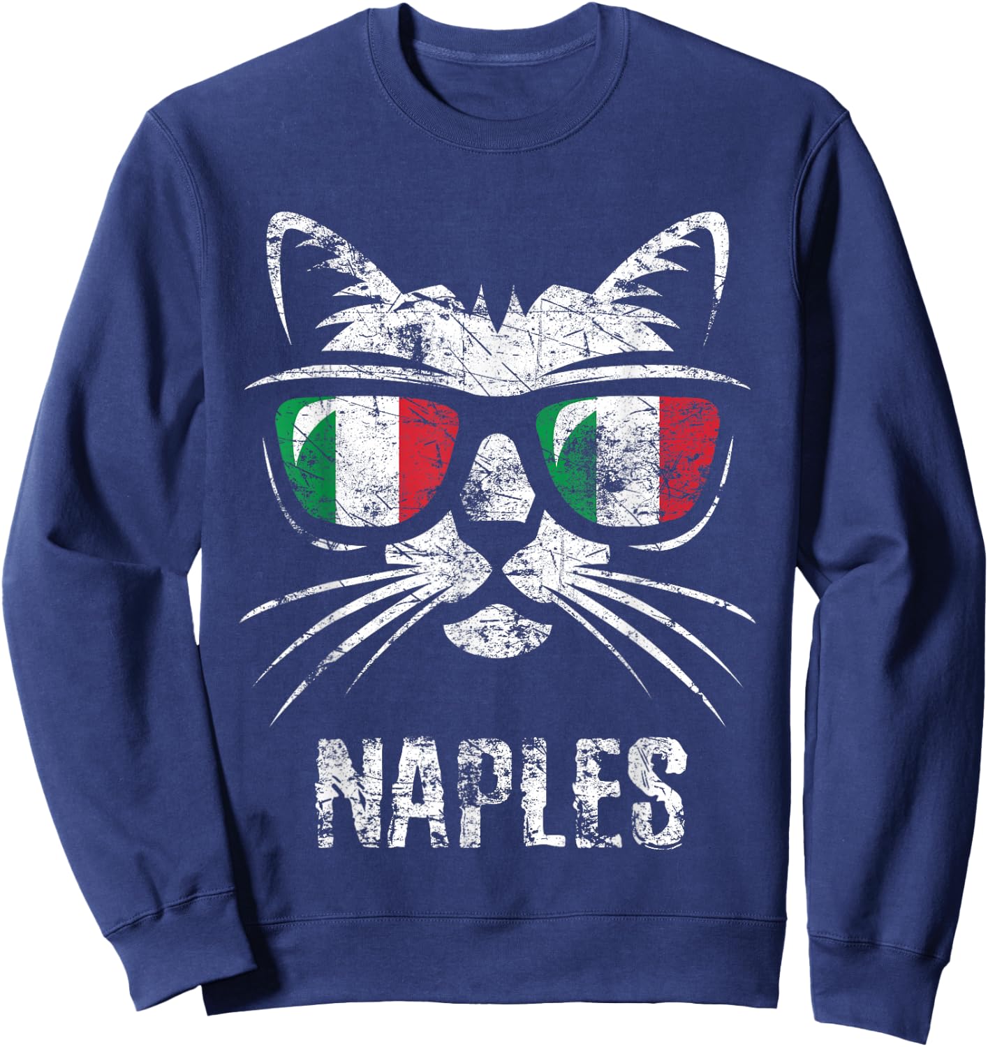 Naples Vintage Funny Cat Italy Flag Sweatshirt - Sweatshirt | Navy