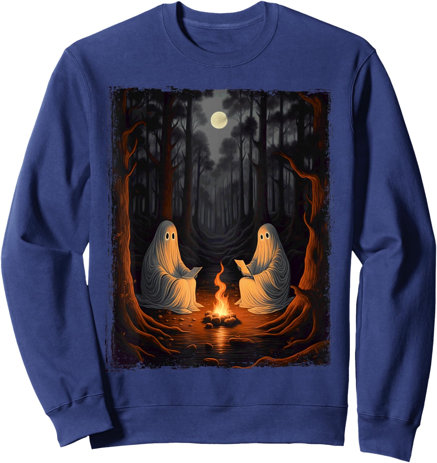Vintage Ghost Book Reading Camping Gothic Halloween Teachers Sweatshirt - Sweatshirt | Navy