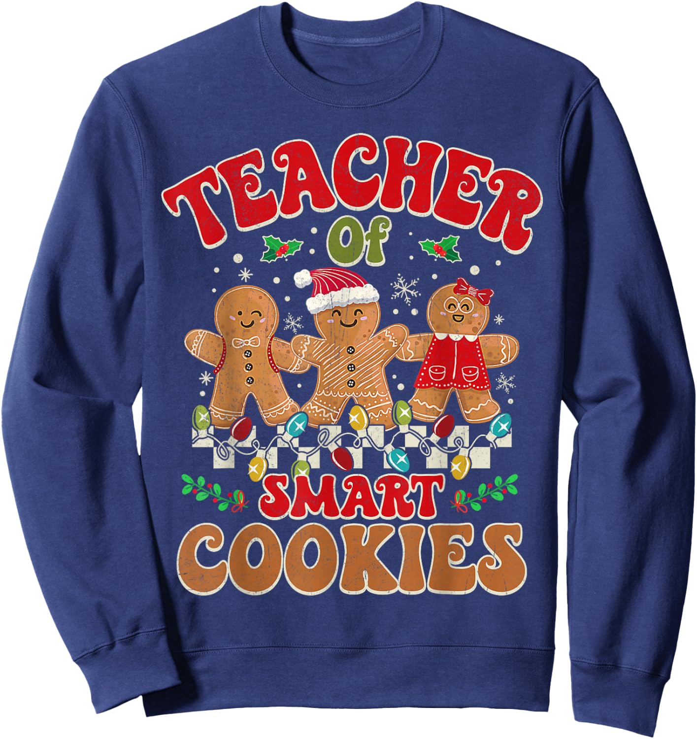 Groovy Retro Christmas Teacher Cute Gingerbread Cookies Sweatshirt - Sweatshirt | Navy