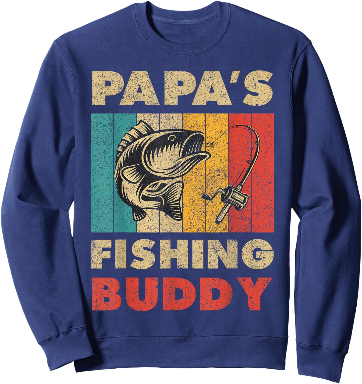 Funny Fishing Papa's Fishing Buddy Vintage Fishing Sweatshirt - Sweatshirt | Navy