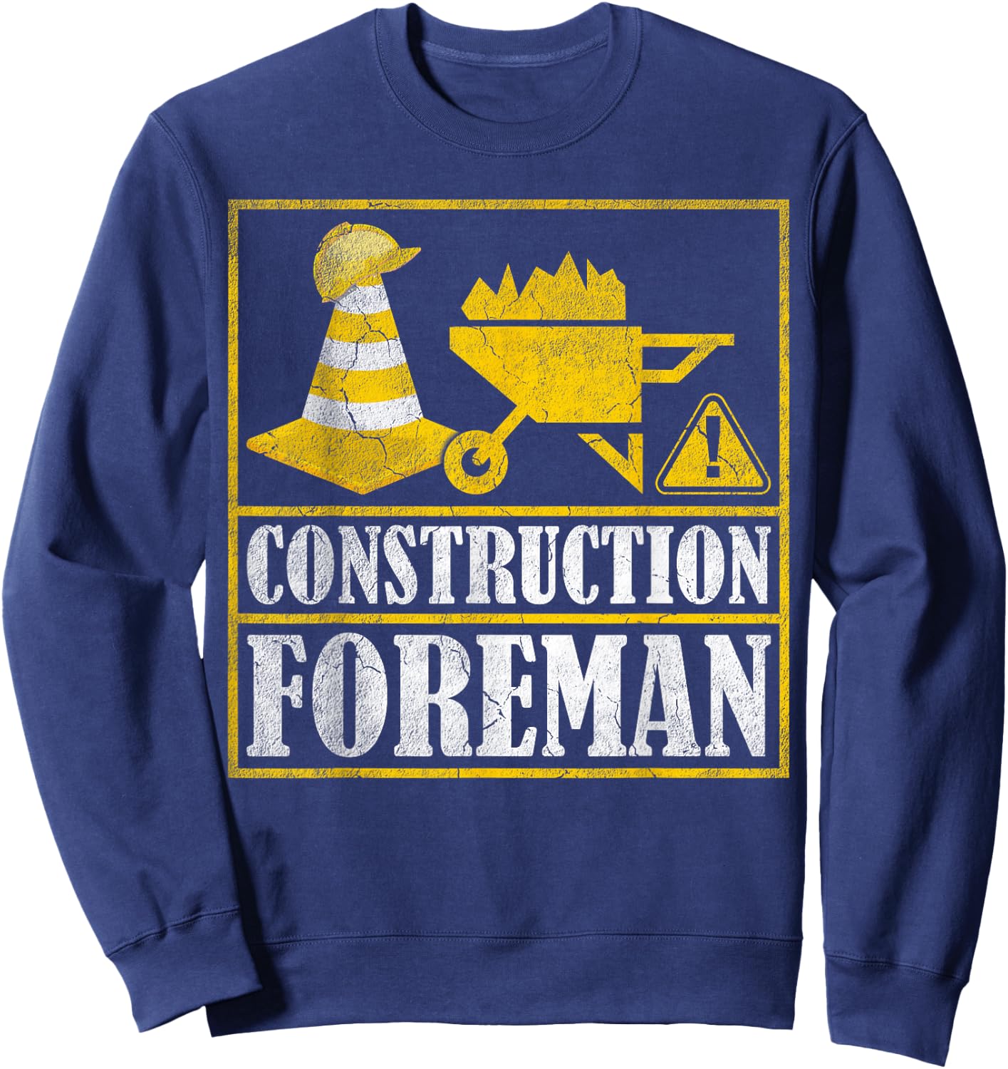 Construction Worker Retro Distressed Construction Foreman Sweatshirt - Sweatshirt | Navy