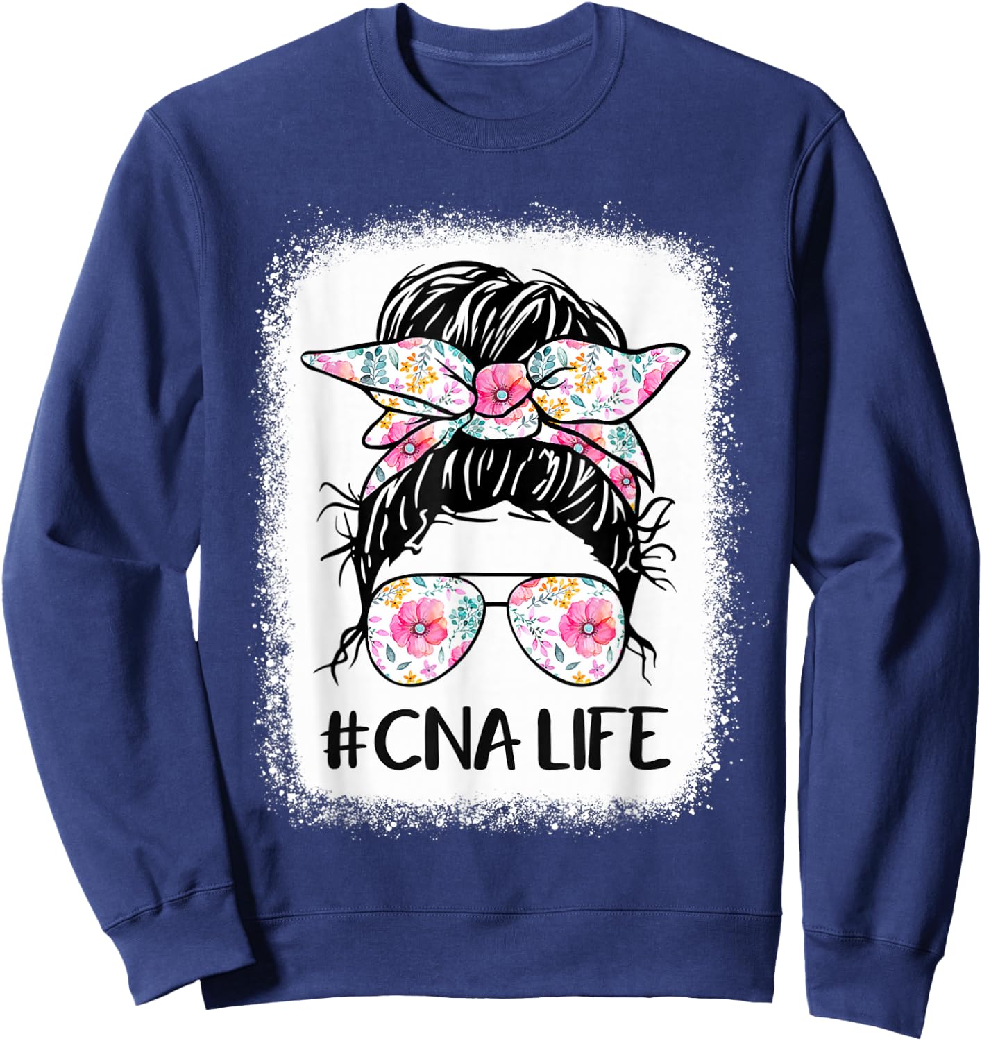 CNA Life Bleached Shirts Flower Messy Bun CnaLife Sweatshirt - Sweatshirt | Navy